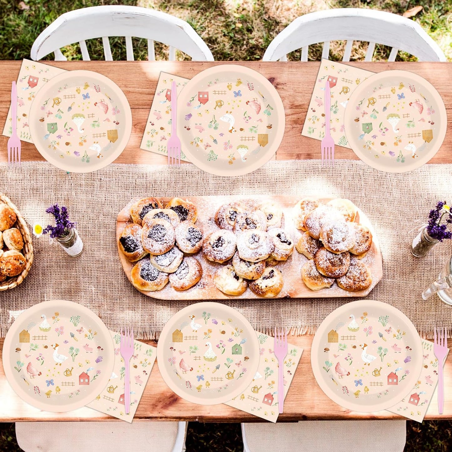96Pcs Farm Barnyard Party Decorations Garden Tea Themed Tableware Farm Animals Flowers Plates Napkins Forks Summer Floral Dinnerware Supplies for Baby Shower Birthday Serves 24 Guests