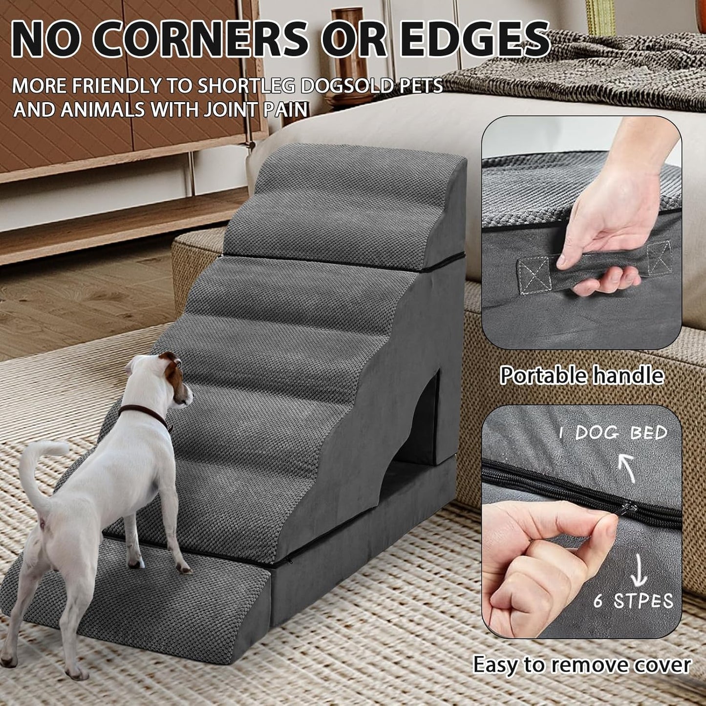 7-Step Dog Stairs for High Beds 30-36", Non-Slip Pet Steps for Large Dogs, Pet Stairs for Small Old Dogs/Cats