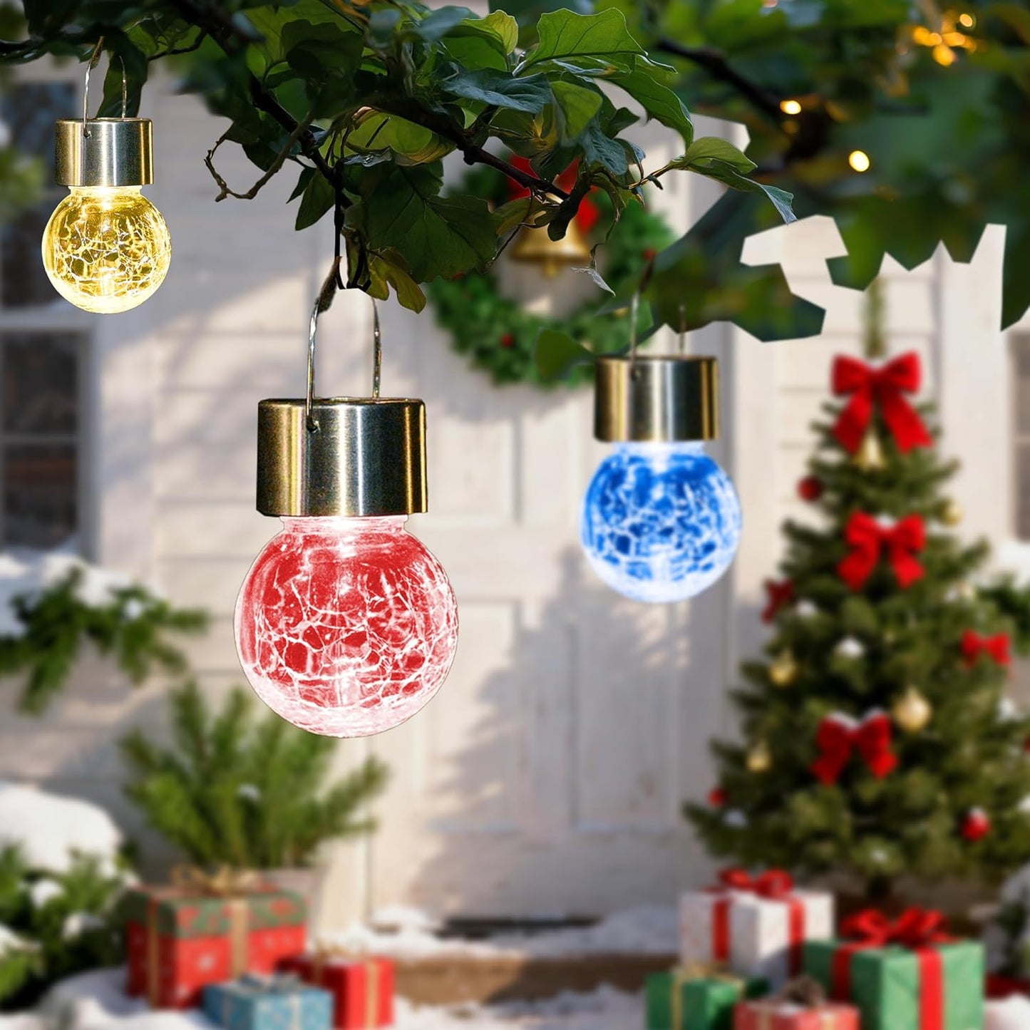 Solpex Hanging Solar Lights Outdoor, 8 Pack Decorative Cracked Glass Ball Light, Solar Powered Waterproof Globe Lighting, Hanging Globe Solar Lights for Garden, Yard, Patio, Lawn, Flower Bed