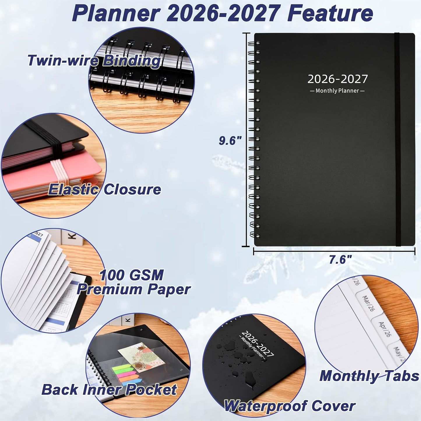 2026-2027 Monthly Planner (7.6'' x 9.6''), from Jan 2026-Jun 2027, 18 Months Calendar 2026 Planner, Agenda Book with Tabs & Pocket, Black