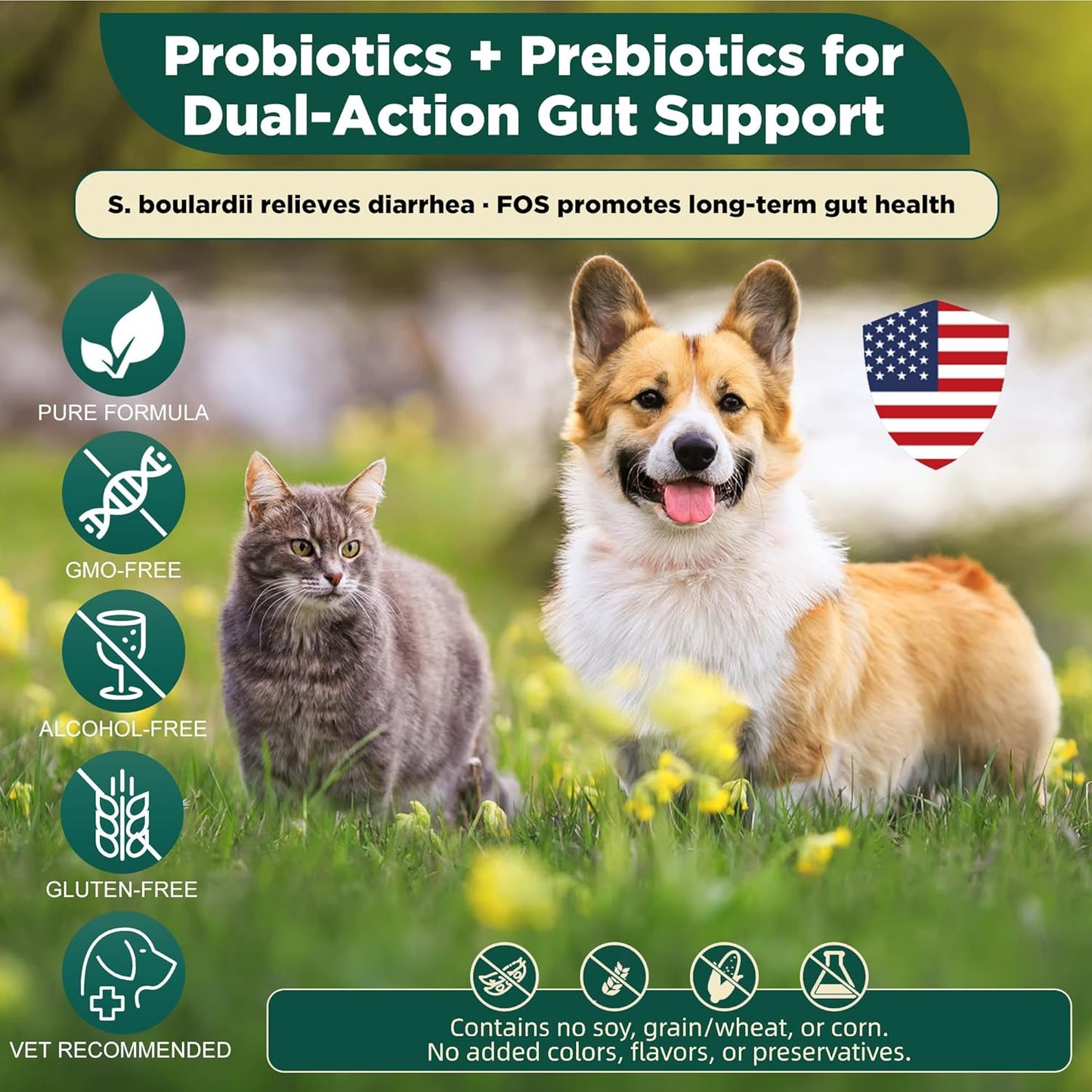 S.boulardii + FOS Pet Probiotic Powder for Dogs and Cats, 6.7 Billion CFU, Gut & Immune Support, Loose Stool & Digestive Upset Relief, Improves Stool Consistency, Skin Health, Veterinarian Recommended