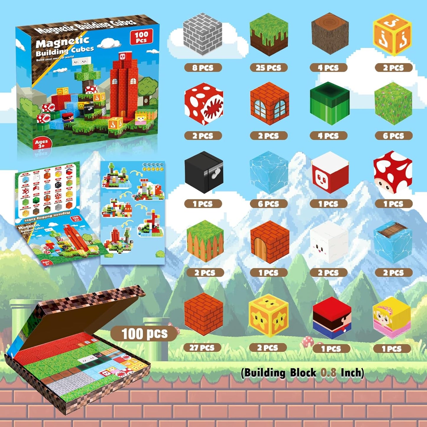 Magnetic Blocks-100PCS Magnetic Building Cubes Blocks, STEM Montessori Sensory Toys for Toddlers Kids Boys Girls Ages 3 4 5 6 7 8 9 10 Christmas Birthday Gifts