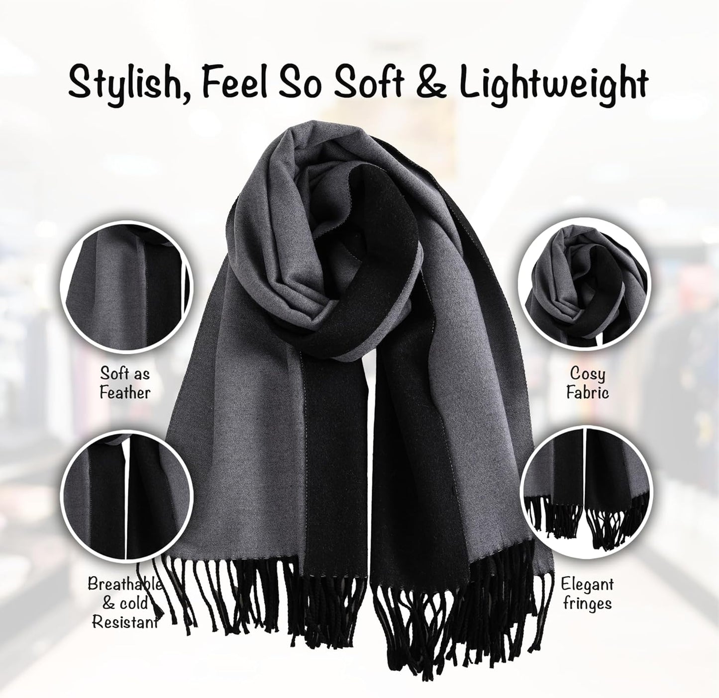Winter Scarf for Women-Reversible Scarf with Cashmere-Like Softness 70x200cm - Warm Shawl Wrap -Pashmina Shawls Wrap