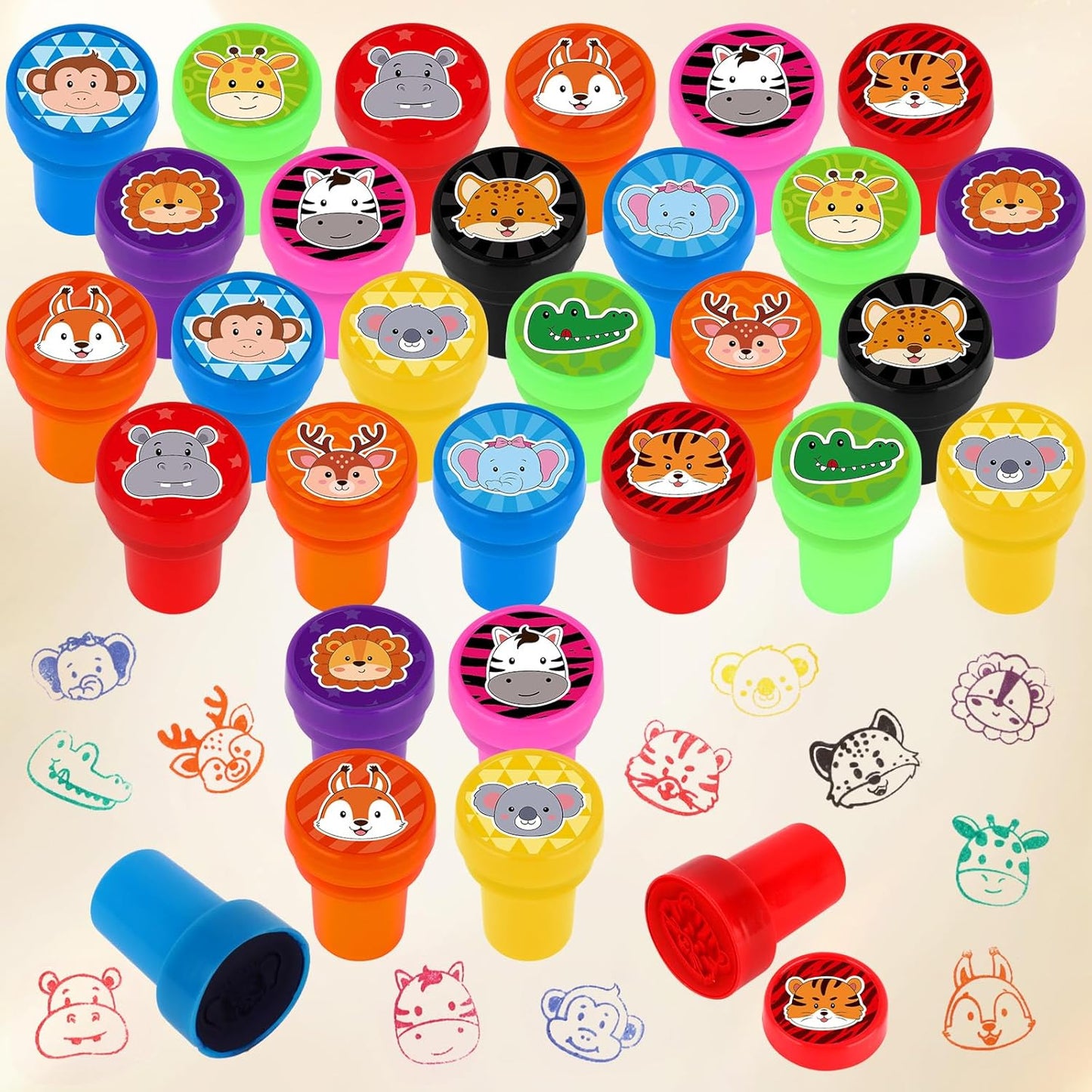 Hxezoc 24 Pieces Safari Animal Print Stamp, Mini Colorful Self Inking Jungle Animal Stamps Party Favors Assorted Stamp Set for Classroom Party Educational Learning Activities Supplies