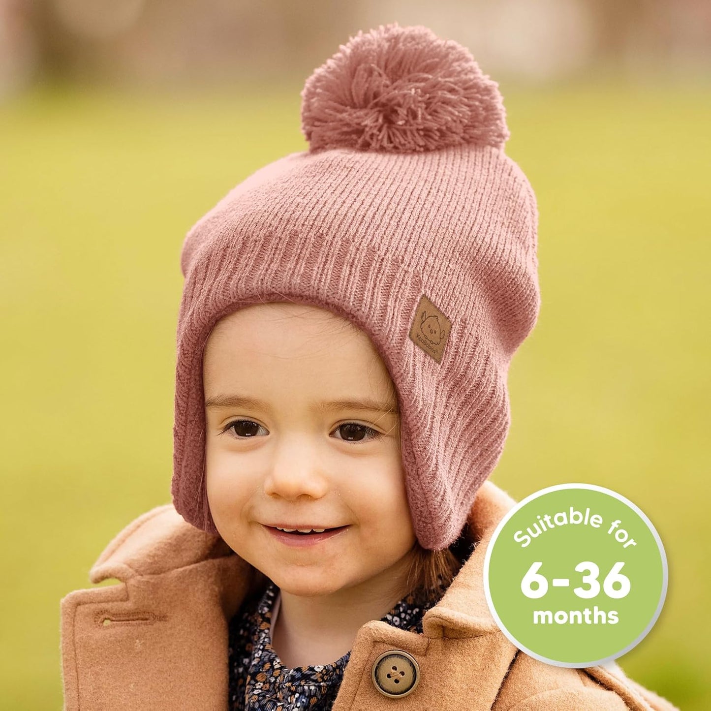 Baby Beanie Winter Hat 6-36 Months - Cute Pom Winter Baby Hats with Earflaps, Soft & Stretchy Knit Toddler Beanies for Infant, Newborn 6-36 Months Boys, Girls, Cozy, Warm Fall Essentials (Tea Rose, M)
