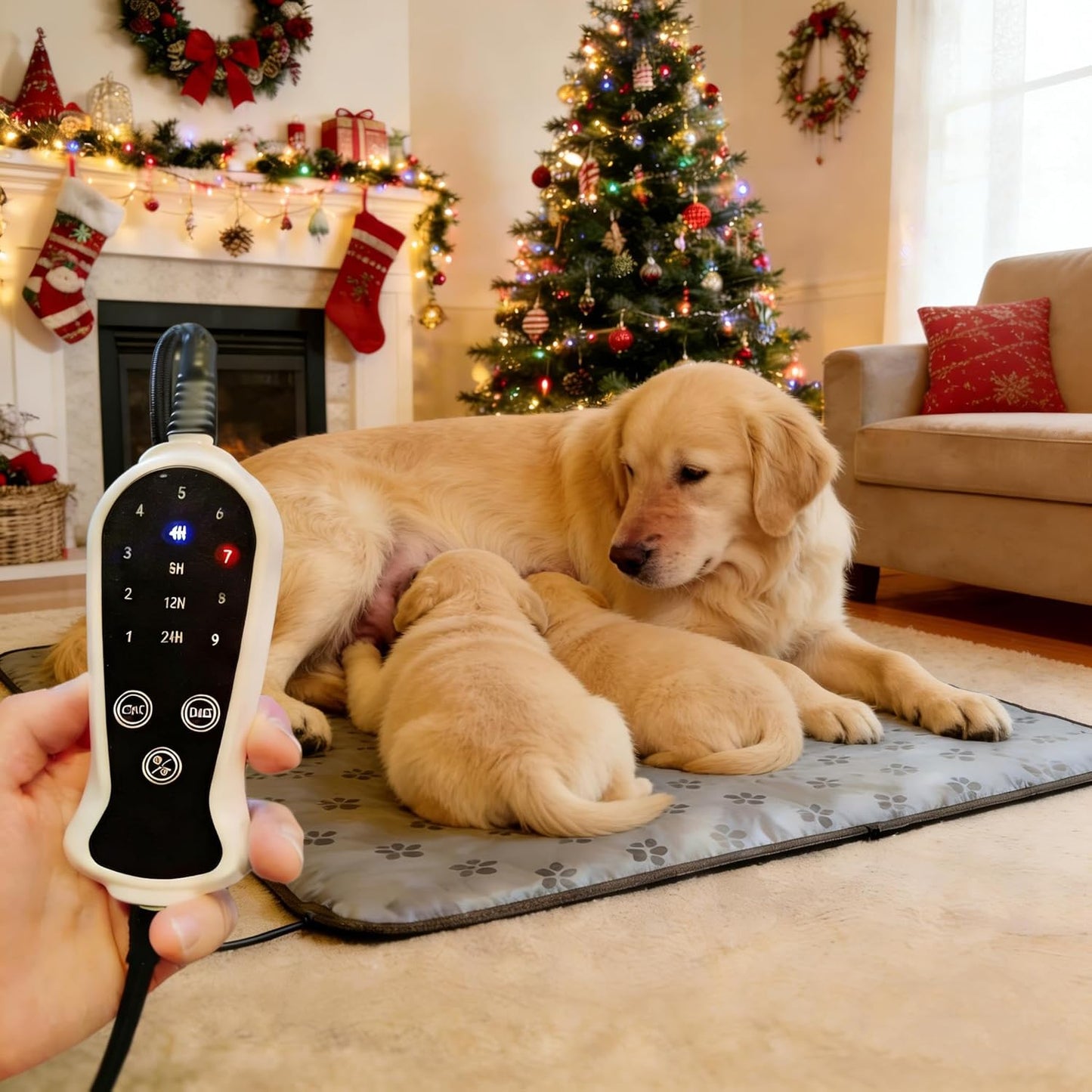 Puppy Heating Pad for Whelping New Born Dog Heated Bed,Heated Puppies Bed,Pet Heated Cat Bed,4 Auto Shut Off Timer,9 Level Heater Large 34x21 in