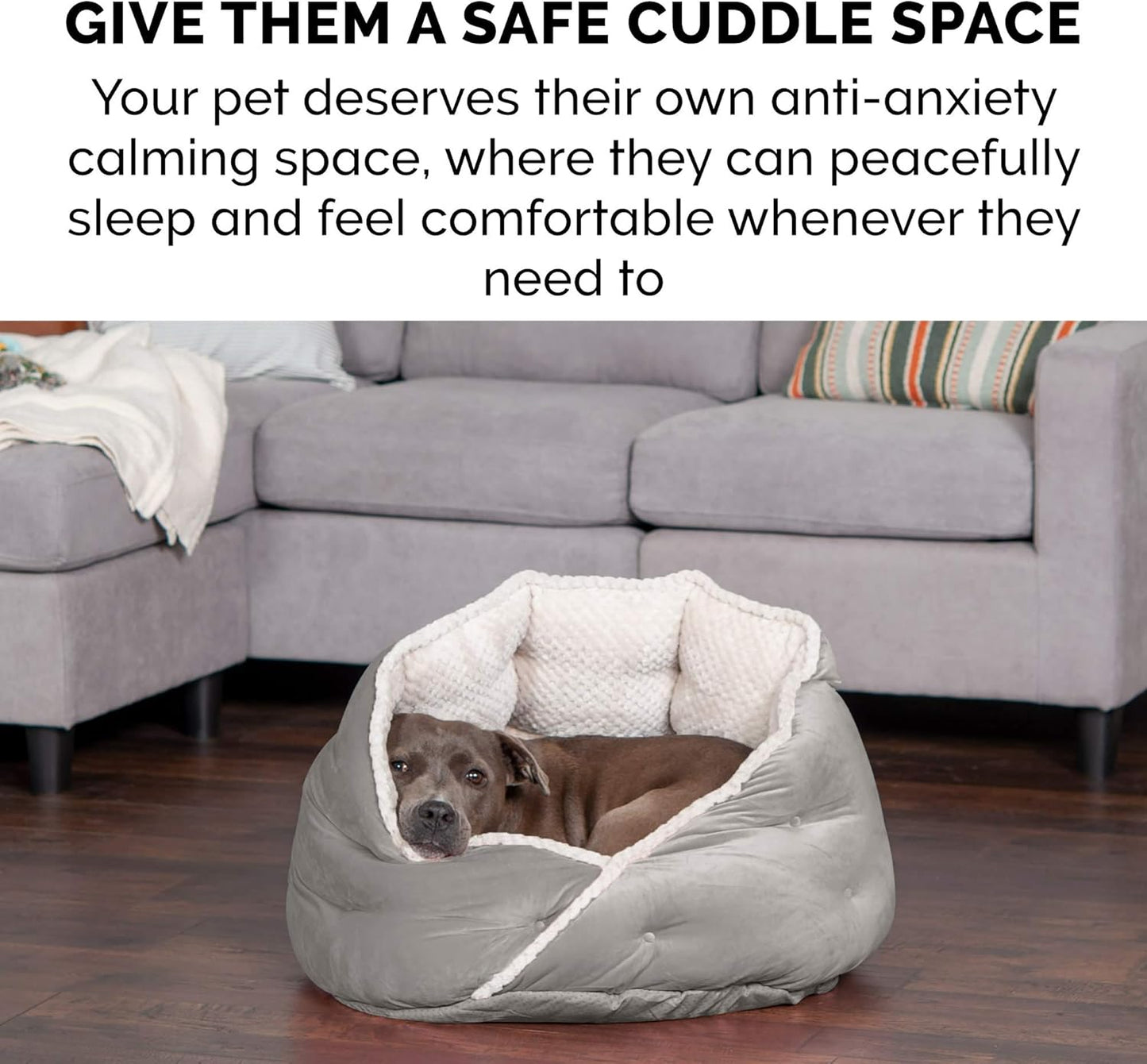 Furhaven 18" Round Pet Bed for Indoor Cats & Small Dogs, 100% Washable, For Pets Up to 14 lbs - Minky Plush & Velvet Hug Bed - Silver Gray, 18-inch