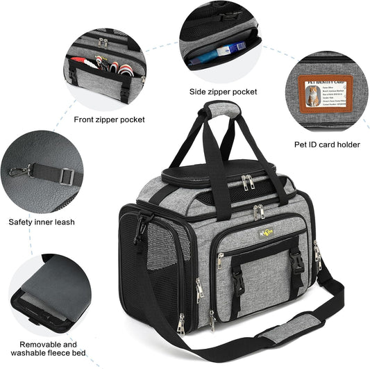 Cozy Cruiser Pet Carrier with Wheels,TSA Airline Approved, Expandable Space, Soft-Sided & Collapsible Design,Rolling Travel Bag with Telescopic Handle for Small Dogs and Cats