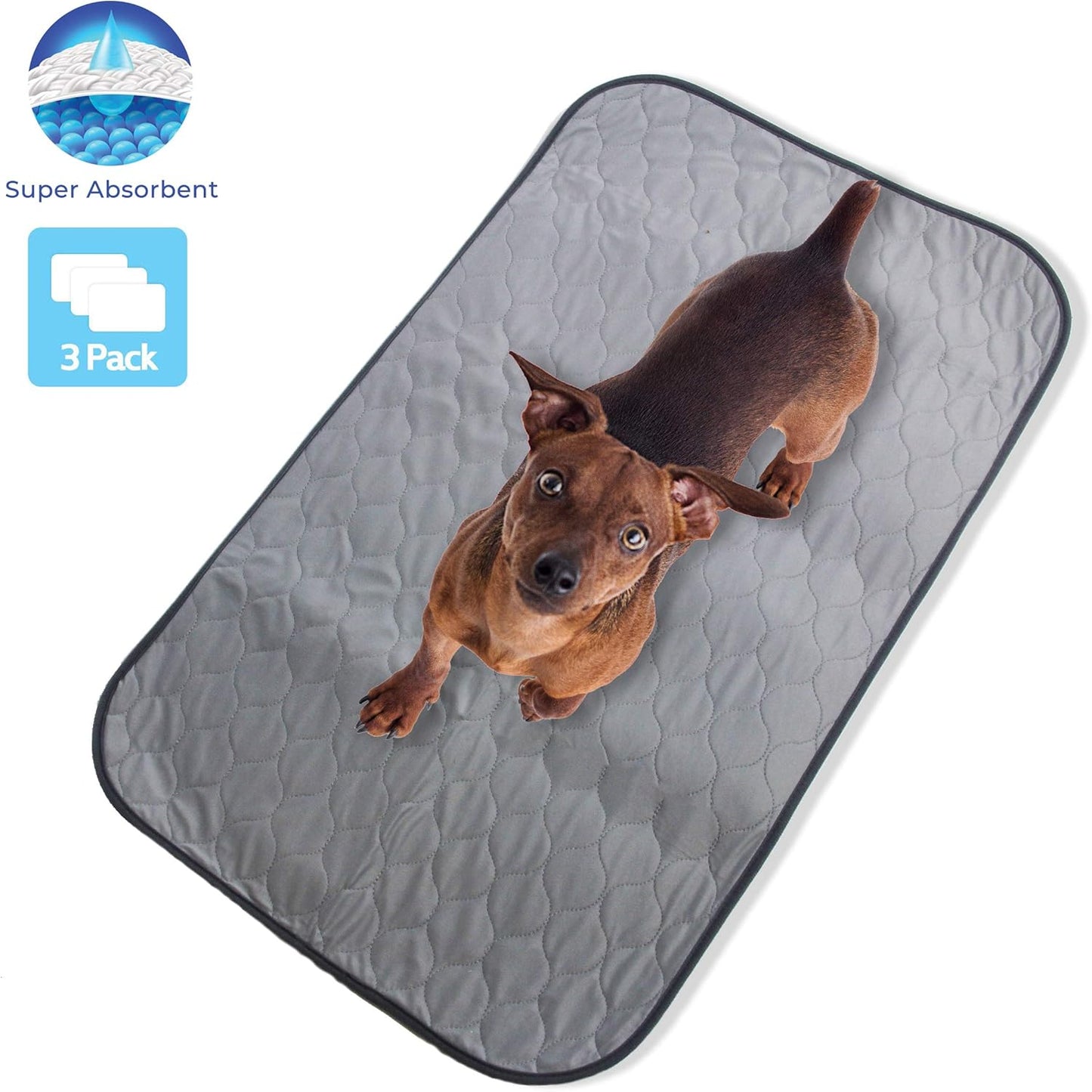Pet Magasin Highly Absorbent Reusable Washable Pet Pads for Crate or Training with Waterproof Bottom (Pack of 3) (Pack of 3) (Grey, 27x16 Inch)