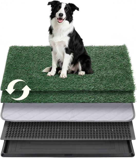 Dog Grass Pad with Tray, 35"x23" Grass Pad for Dogs Potty with 2pcs Artificial Grass, Indoor Dog Litter Box for Balcony Apartment, Realistic, Washable, Less Odor