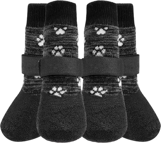Mihachi Anti Slip Dog Socks, Dog Boots for Hardwood Floors Prevent Licking, Traction Control Waterproof Rubber Sole Paw Protectors for Small Medium Large Dogs,Grey S