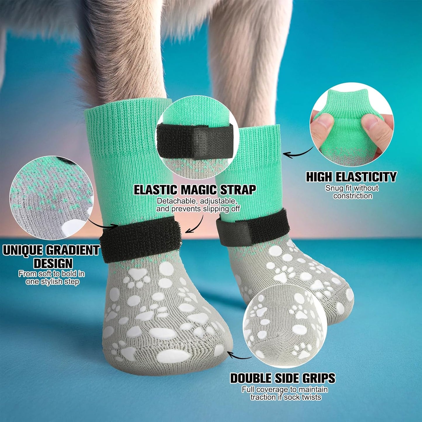 BINGPET Dog Socks to Prevent Licking Paws with Grippers for Hardwood Floors Anti Slip, Winter Warm Pet Shoes Booties, Extra-Thick Grip Dog Boots & Paw Protectors for Small Medium Large Senior Dogs, S