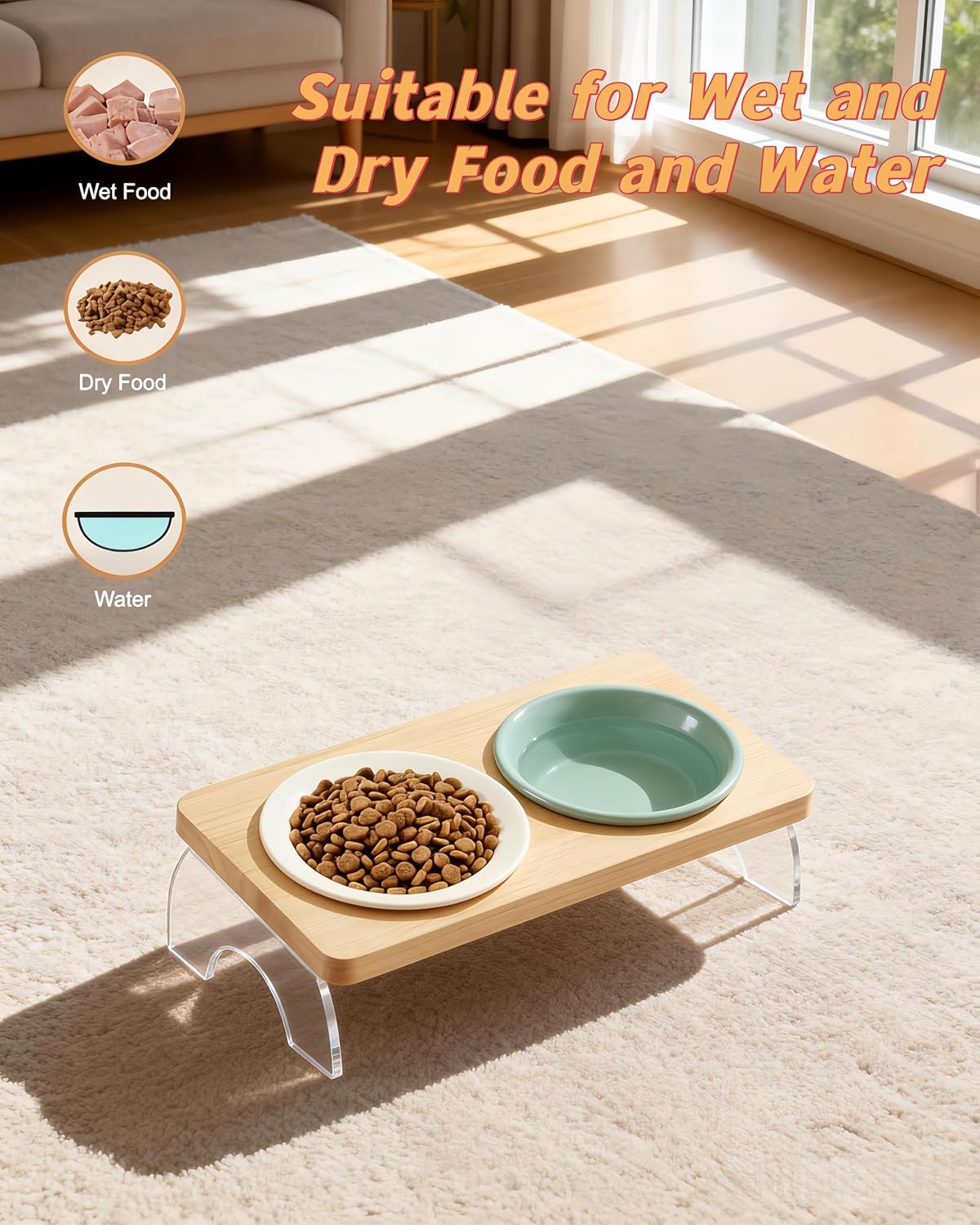 Elevated Cat Dog Bowl with Double Ceramic Bowls