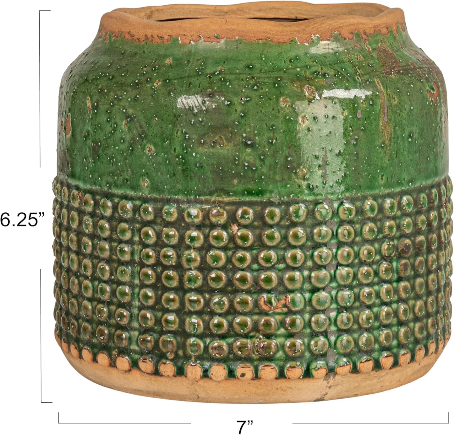 Creative Co-Op Round Terra-Cotta Hobnail Planter Vase with Heavily Distressed Finish, Green