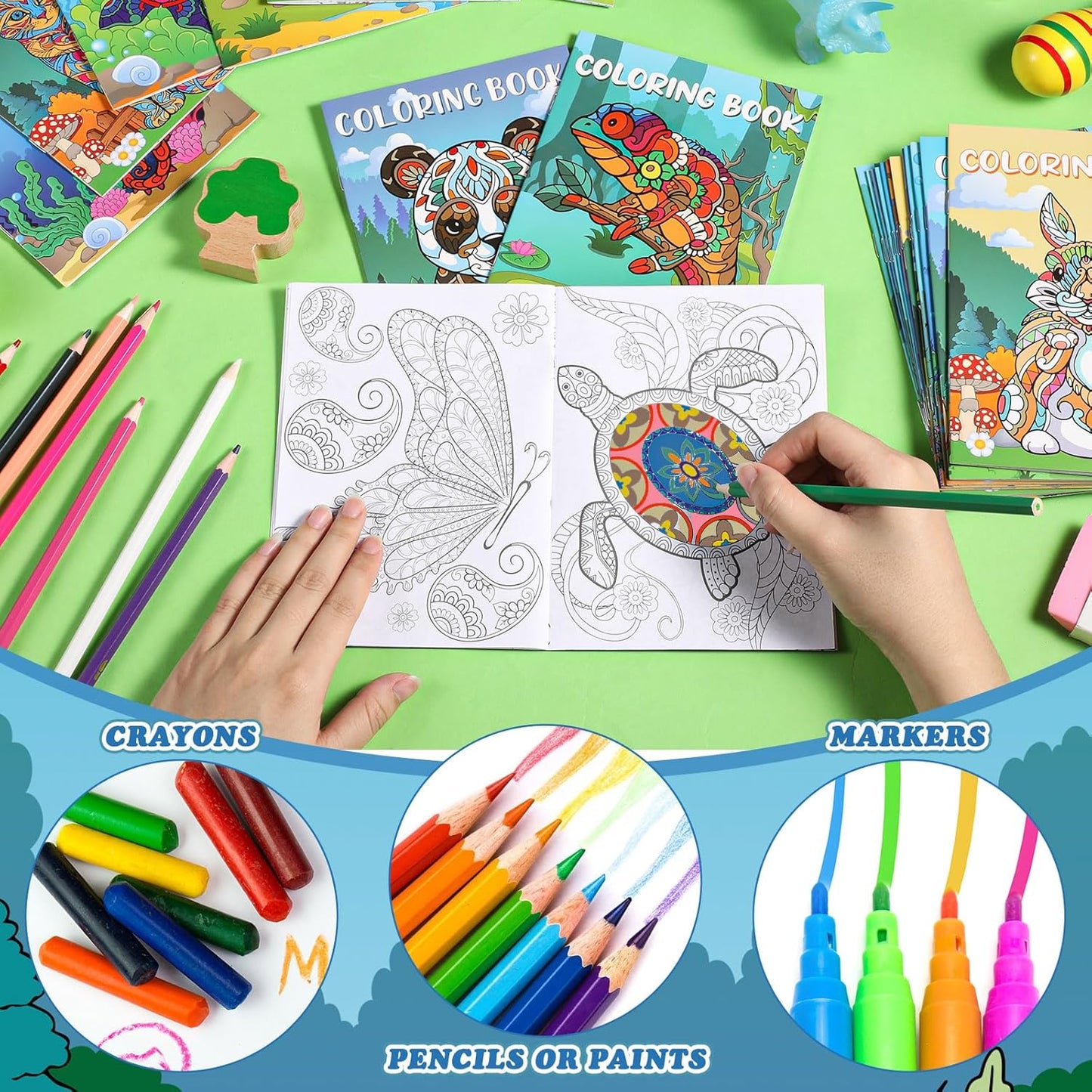 Pasimy 48 Pcs Animals Coloring Books DIY Mandala Ocean Jungle Animal Coloring Book Mini Holiday Activity Supplies for Kids Adult Party Favors Gift Bags Filler Classroom Activity