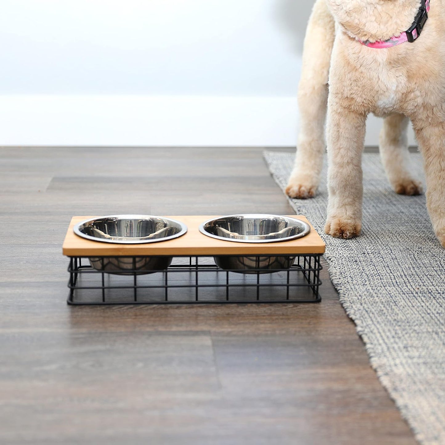 Barkley & Evans Elevated Double Pet Feeder, Removable Stainless Steel Bowls on Metal Stand, Raised Feeding Station for Pets, Dogs & Cats, Wet or Dry Food and Water - 1 Quart Bowls (32 fl. oz)