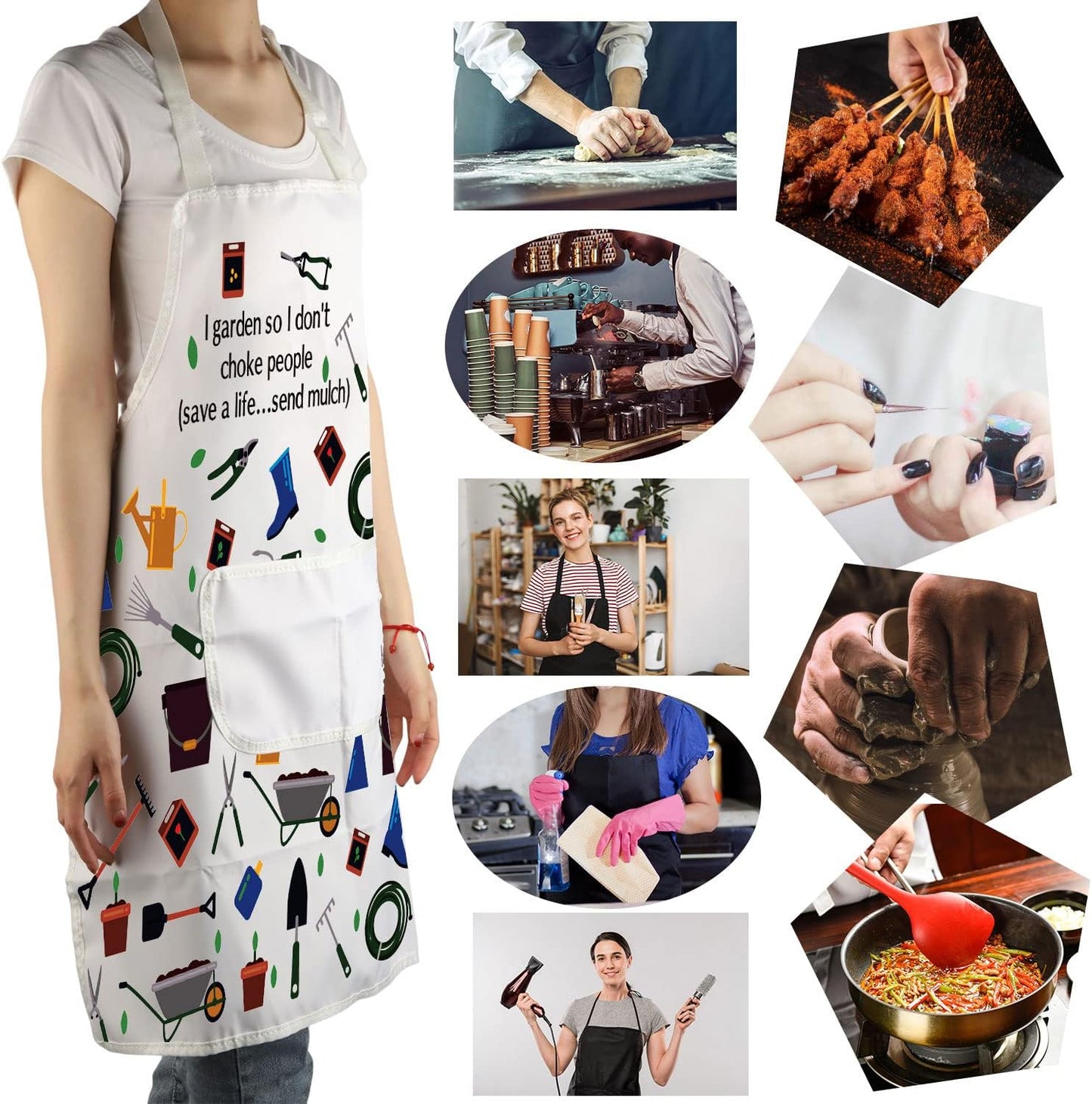 MBMSO Gardener Apron I Garden So I Don't Choke People Save a Life Send Mulch Funny Gardening Aprons with Pockets Waterproof