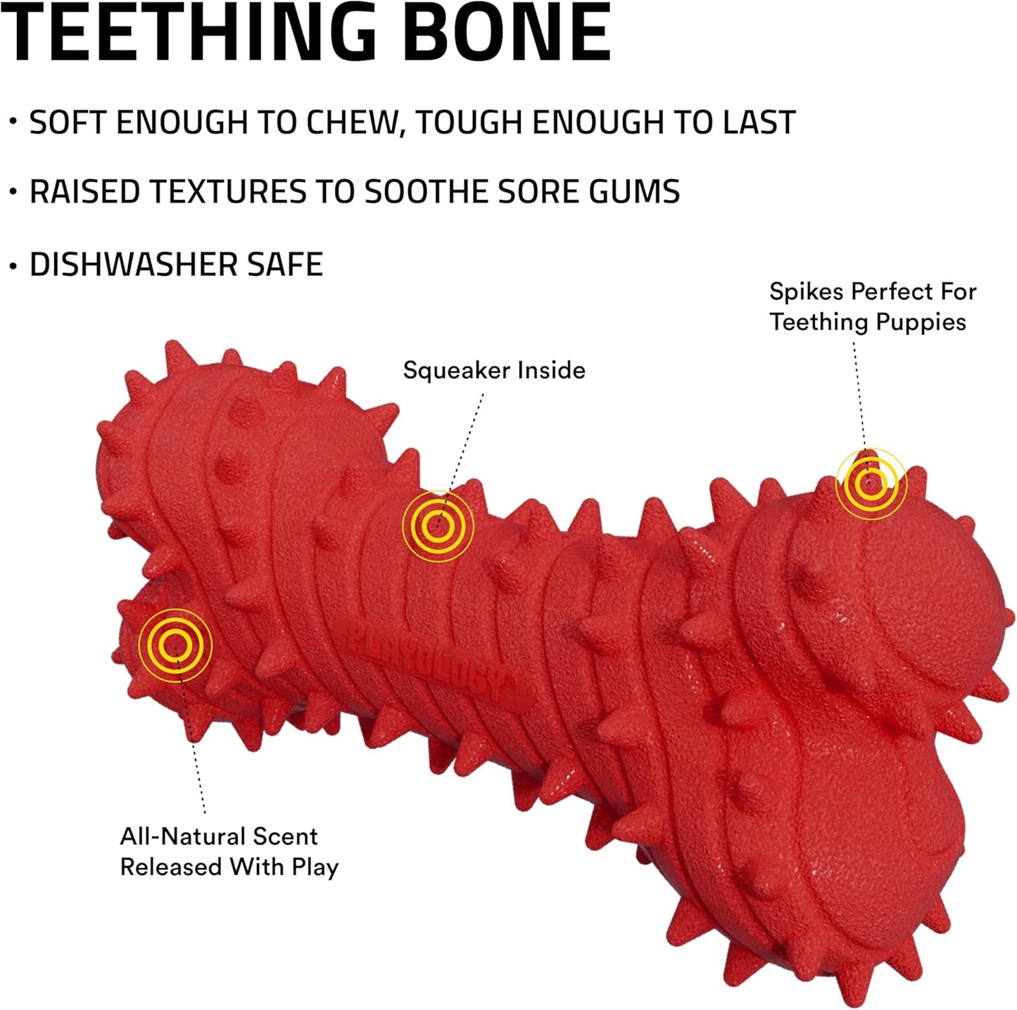 Playology Dog Toys | Puppy Toys for Young & Active Dogs | Beef Scented Teething Bone & Sensory Ball - Easy to Clean and Made from Non Toxic Materials
