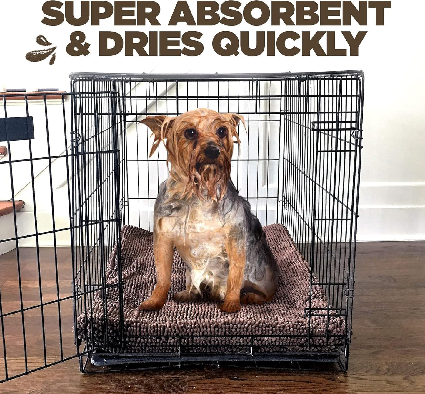 Soggy Doggy Crate Mate Dog Bed - Microfiber Chenille Mat, Travel Bed for Dog - Ultra-Absorbent Kennel Plush Pad (Chocolate Brown, Large 23” x 36”)