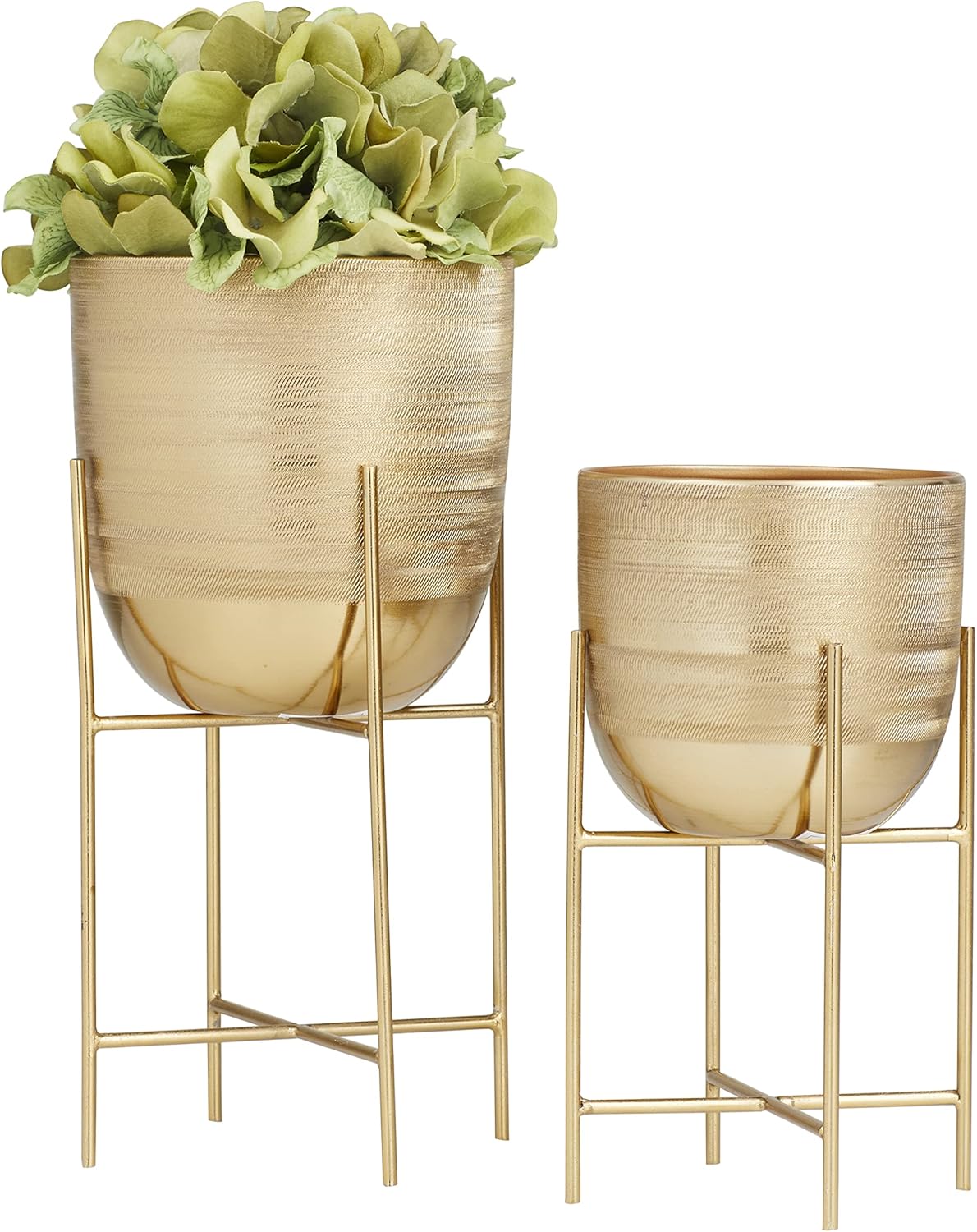 Deco 79 Metal Indoor Outdoor Planter Small Planter Pot with Removable Stand, Set of 2 Planters, 12"H, 9"H, Gold