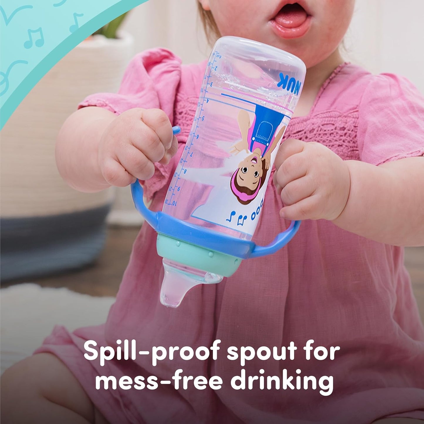 NUK Learner Cup, Ms. Rachel, 10 oz, 8+ Months, 2 pack – Soft Spout, Easy-Grip Handles, BPA Free, Spill Proof Transition Sippy Cup
