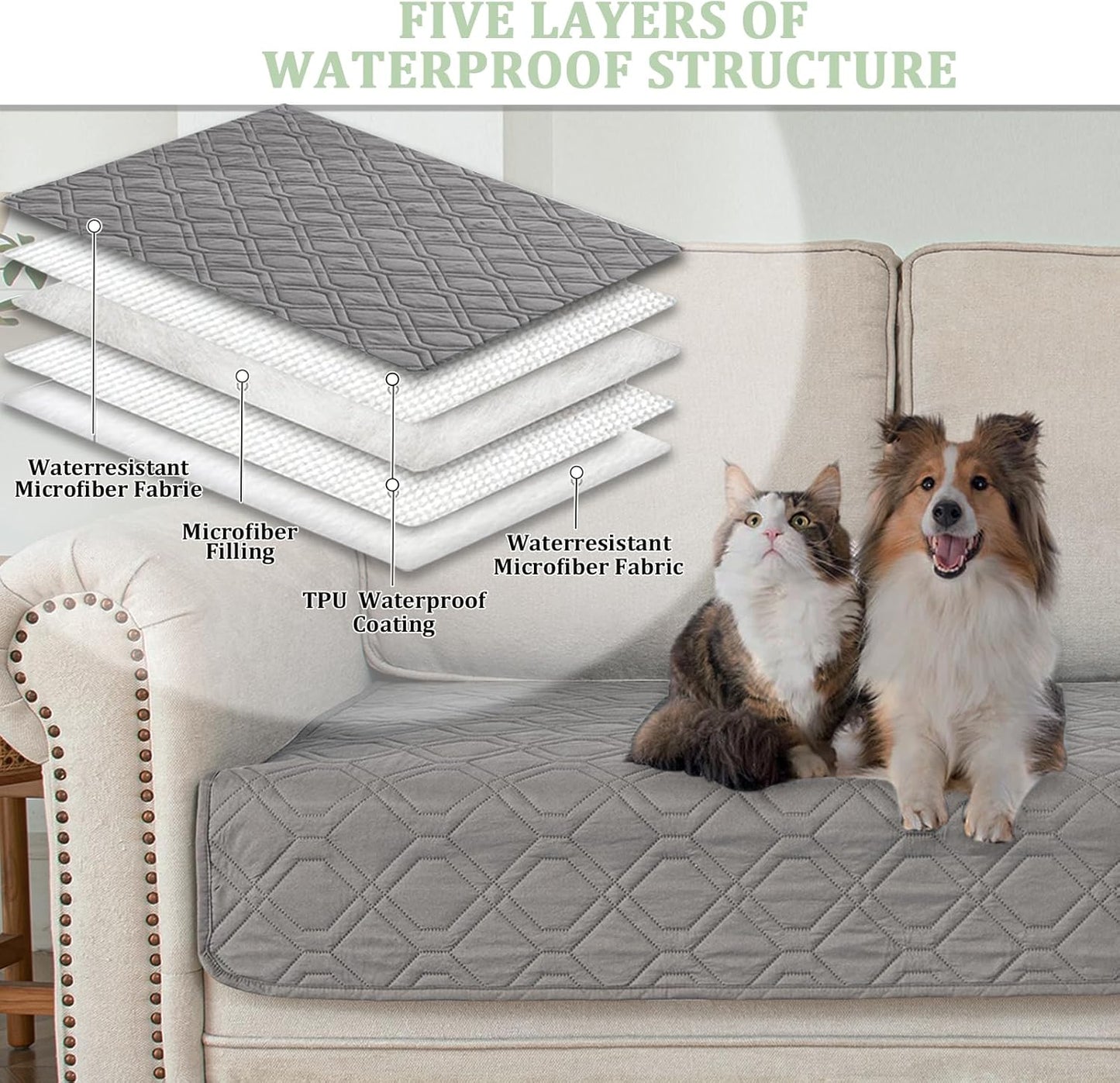 54x82 Inch Waterproof Dog Bed Cover Pet Blanket, Couch Cover for Dogs,Pets,Cats Washable Non-Slip Backing Reversible, Dark Gray/Light