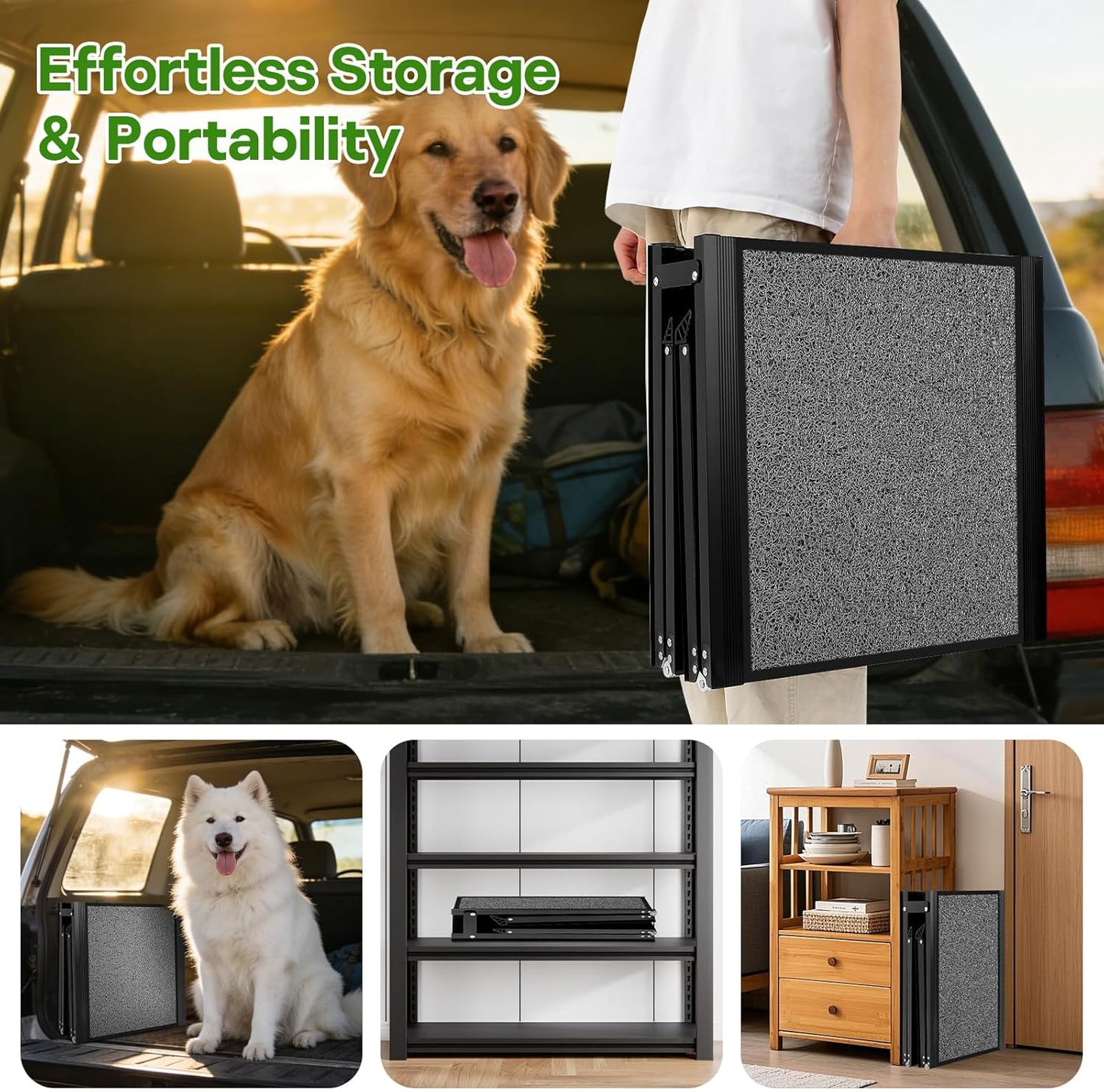 HEALLILY Dog ramp for Car, 71''x 20'' Dog Ramps for Large Dogs, Folding Outdoor Dog Ramps for Stairs, Up to 300LBS, Non-Slip Rug Surface, 5s installation, Dogs Car Steps for Large Dogs Suv, Truck, LKW