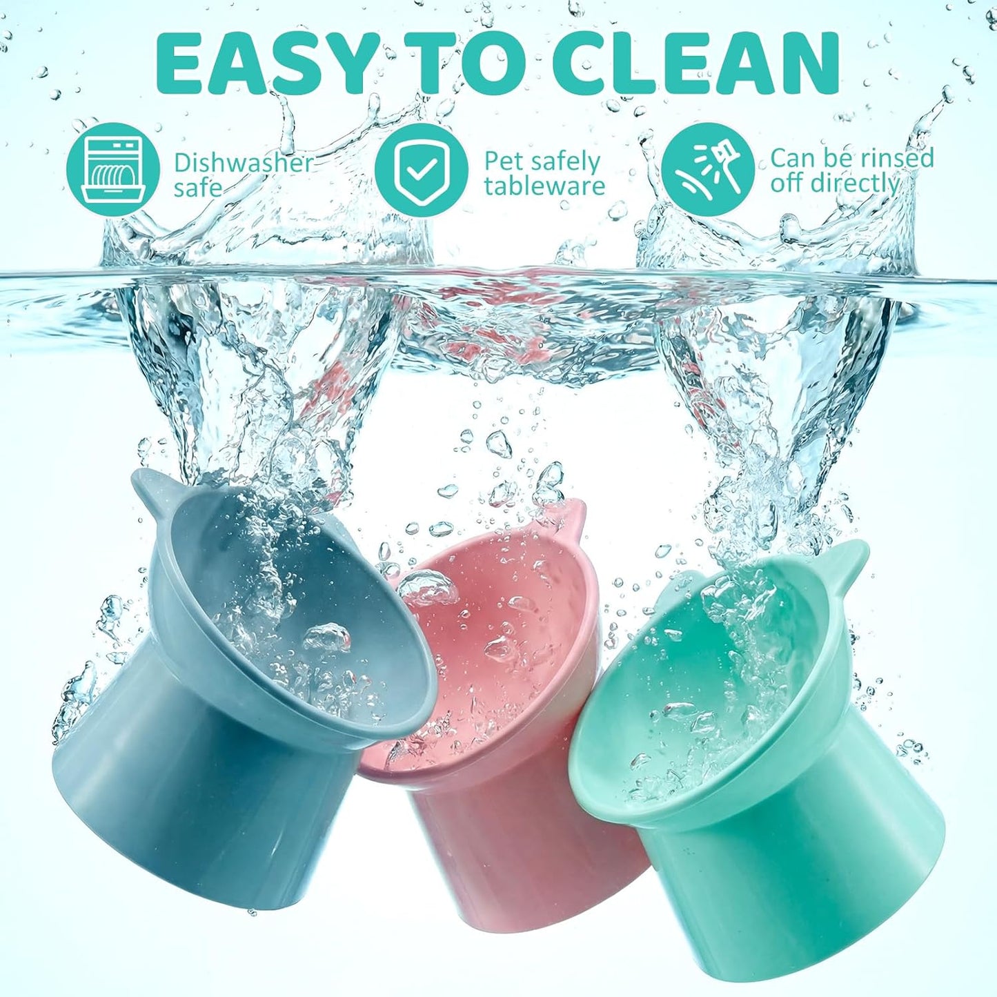 9 Pcs Plastic Raised Cat Bowls Bulk Elevated Tilted Dishes 15 Degrees Tilted Anti Vomiting Friendly Food Water Feeder Pet Slanted Stand Bowl for Indoor Cats Shelter(Cute,Pastel Color)