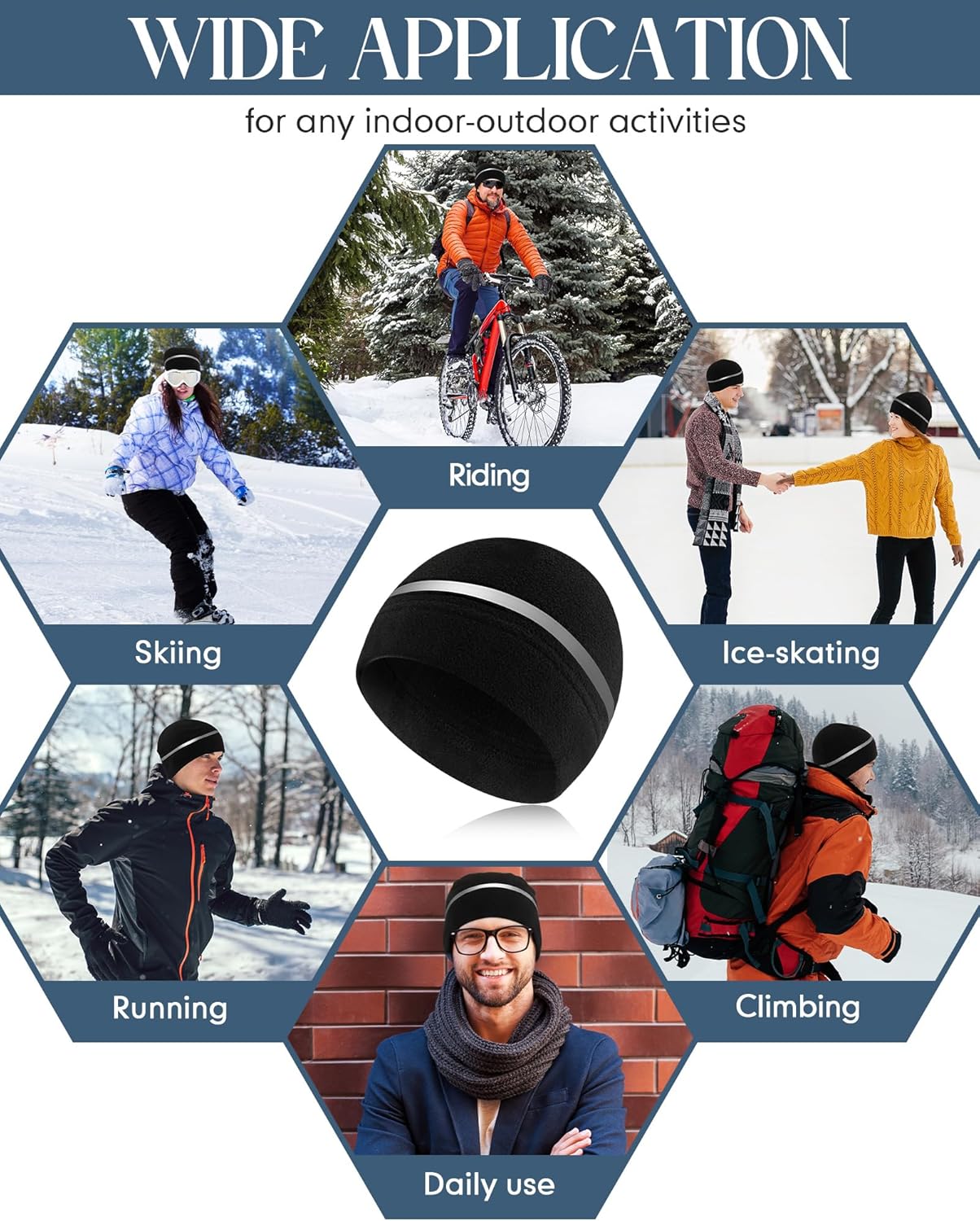 Geyoga 6 Pack High Visibility Reflective Beanie Hat with Reflective Stripe Safety Beanies Hat for Outdoor Work Sports & More(Black)