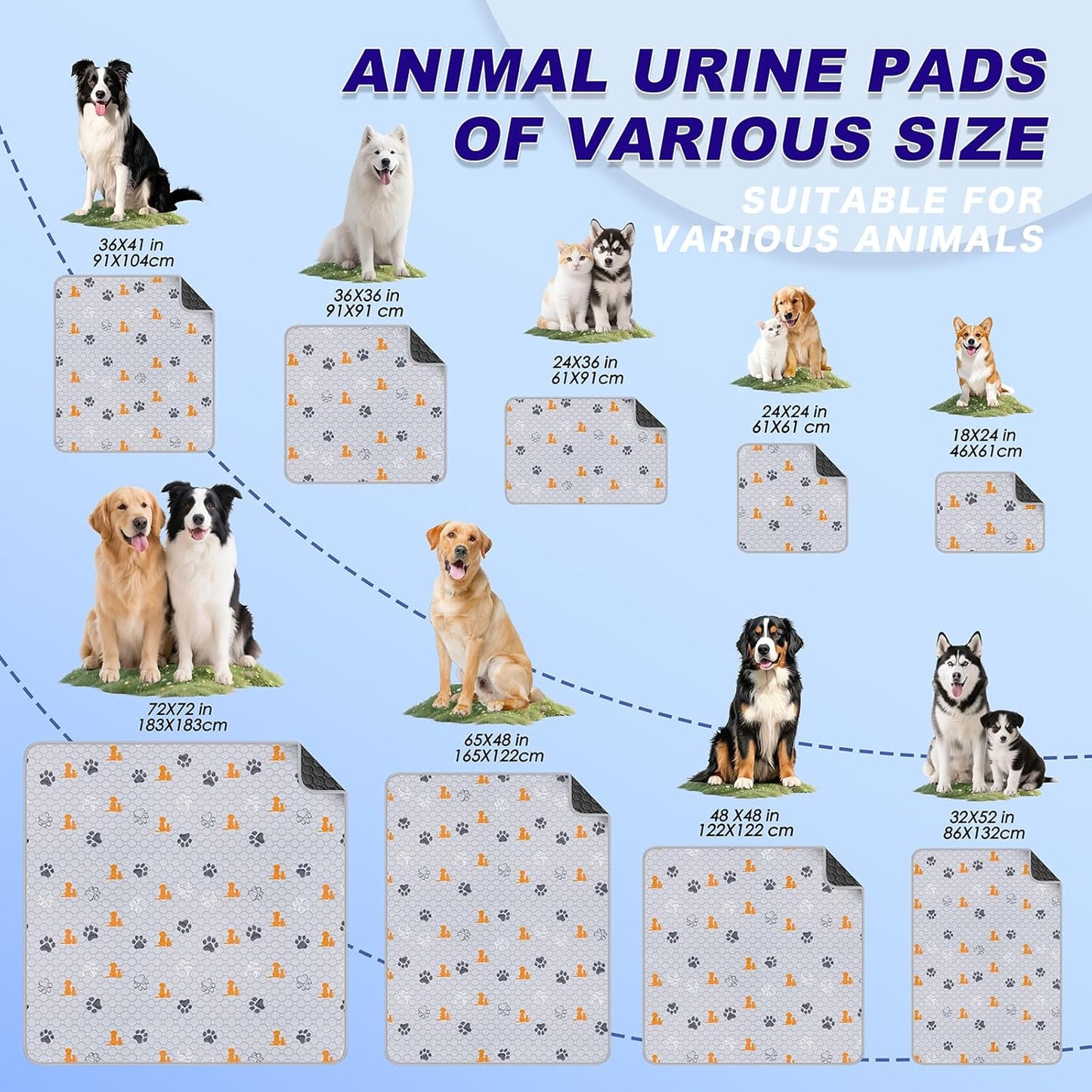Washable Pee Pads for Dogs, 2 Pack Absorbent Reusable Training Dog Pads Pet Puppy Pads, Non-Slip Potty Pads for Whelping, Playpen, Crate, Bed, Orange, 32"x63"