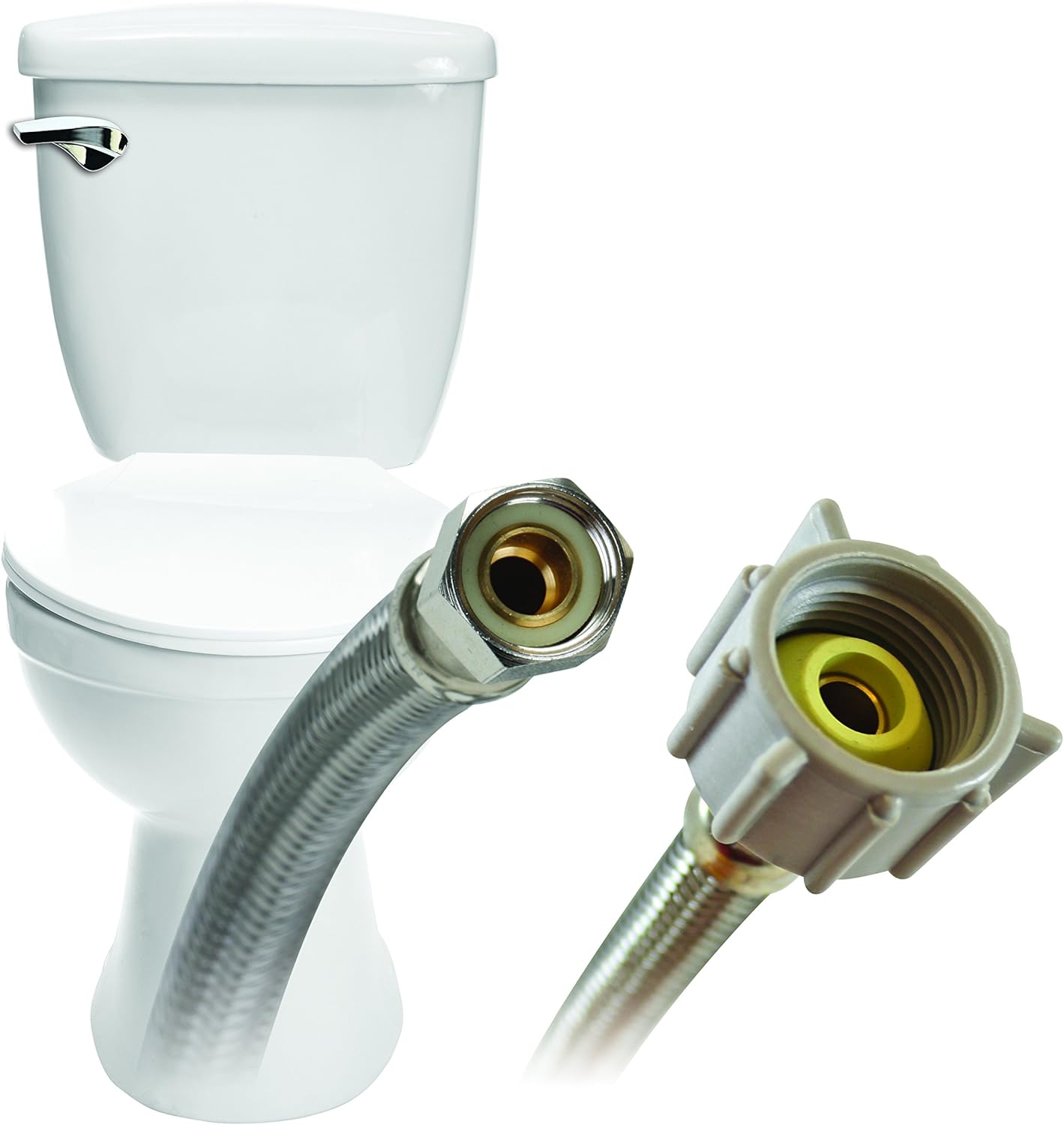 Fluidmaster B1T06 Toilet Connector, Braided Stainless Steel - 3/8 Female Compression Thread x 7/8 Female Ballcock Thread, 6-Inch Length