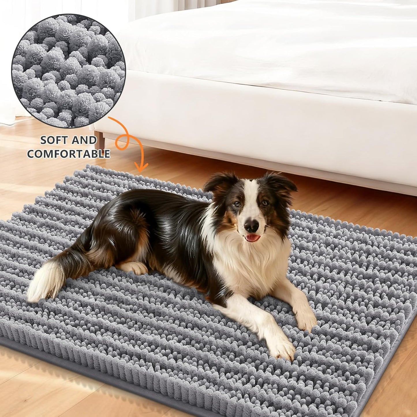 Smiry Dog Door Mat for Muddy Paws 30x20, Extra Soft Absorbent Chenille Doormat, Trap Moisture and Dirt, Non-Slip Machine Washable Front Door Mat for Indoor Entrance Inside Floor, Grey