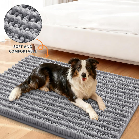 Smiry Dog Door Mat for Muddy Paws 30x20, Extra Soft Absorbent Chenille Doormat, Trap Moisture and Dirt, Non-Slip Machine Washable Front Door Mat for Indoor Entrance Inside Floor, Grey