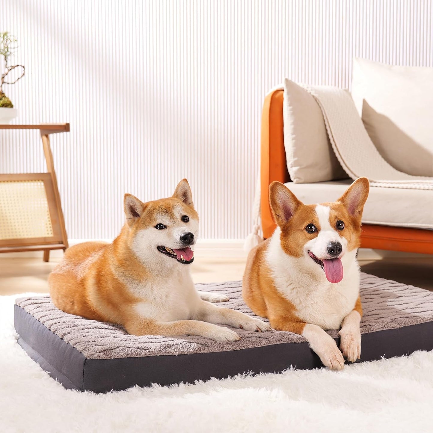 XL Orthopedic Dog Bed - Waterproof Plush Pet Mattress with Removable Washable Cover and Non-Slip Bottom, Memory Foam Dog Bed for Crate, 41"x27" Grey