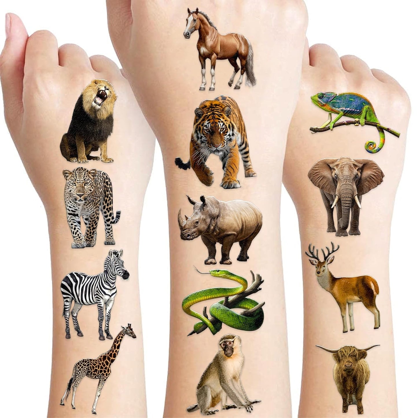 60 PCS Realistic Wildlife Jungle Animal Pre-Cut Temporary Tattoos Sticker Reptile Birthday Party Decorations Supplies Favors Gifts Boys Girls Zoo Cute Fake Tattoo School Reward Themed