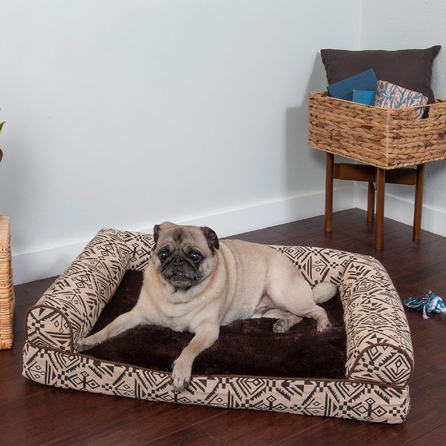 FurHaven Soft, Orthopedic Foam Sofa Dog Bed with Washable & Removable Cover - Plush/Woven - Desert Brown, Dogs Up to 35 lbs - Medium
