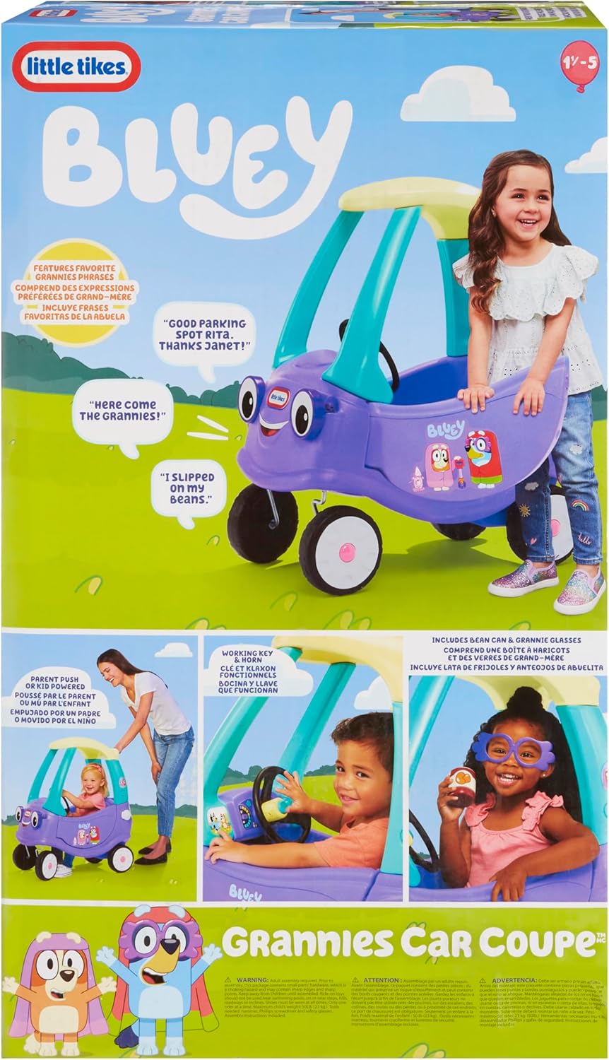 Little Tikes Bluey Grannies Car Coupe with 2 Accessories, Bluey Foot-to-Floor Ride-On, for Boys and Girls Ages 1.5-5 Years
