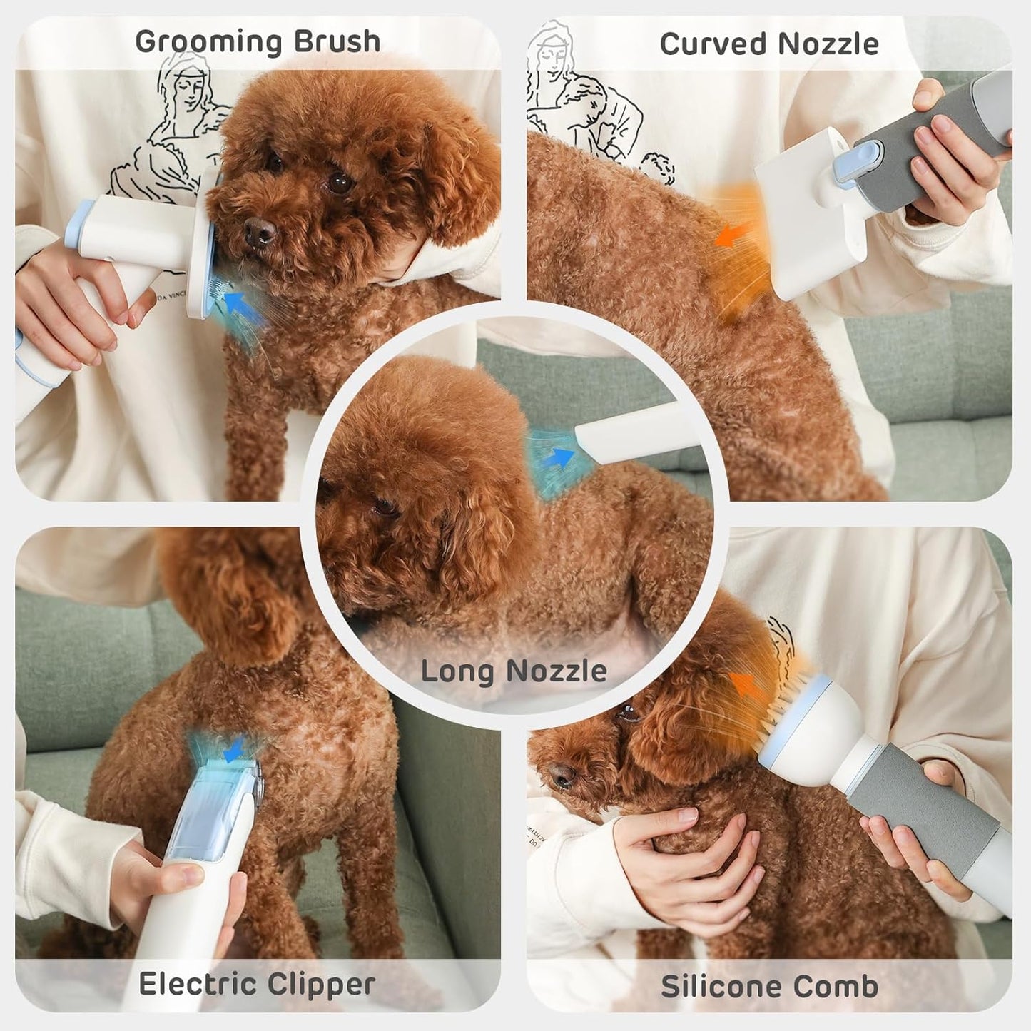 iPettie D23 Pro Pet Grooming Kit for Dogs: Vacuum Dog Brush and Dog Trimmer Vacuum — 95°F-140°F Adjustable Temperature, Adjustable Wind Speed, 23000 PA Suction for All Pet Grooming Needs