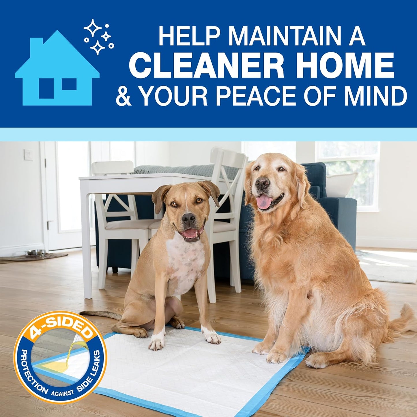 Four Paws Wee-Wee Superior Performance Pee Pads for Dogs with Runoff Barrier Edge Guard Protection, Puppy & Dog Potty Training Pads, Housebreaking Supplies, 27.5" x 44" (8 Count)