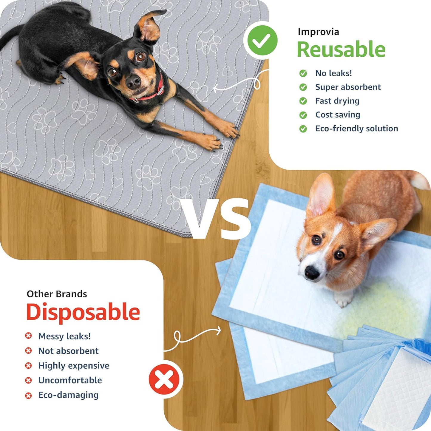 IMPROVIA® Reusable Puppy Pad – Waterproof, Extra-Absorbent, Washable Pee Pad for Dog Training, Whelping, & More – Protect Your Floors & Pet with Quick-Drying Potty Pad (Paws & Hearts, Small 18"x24")