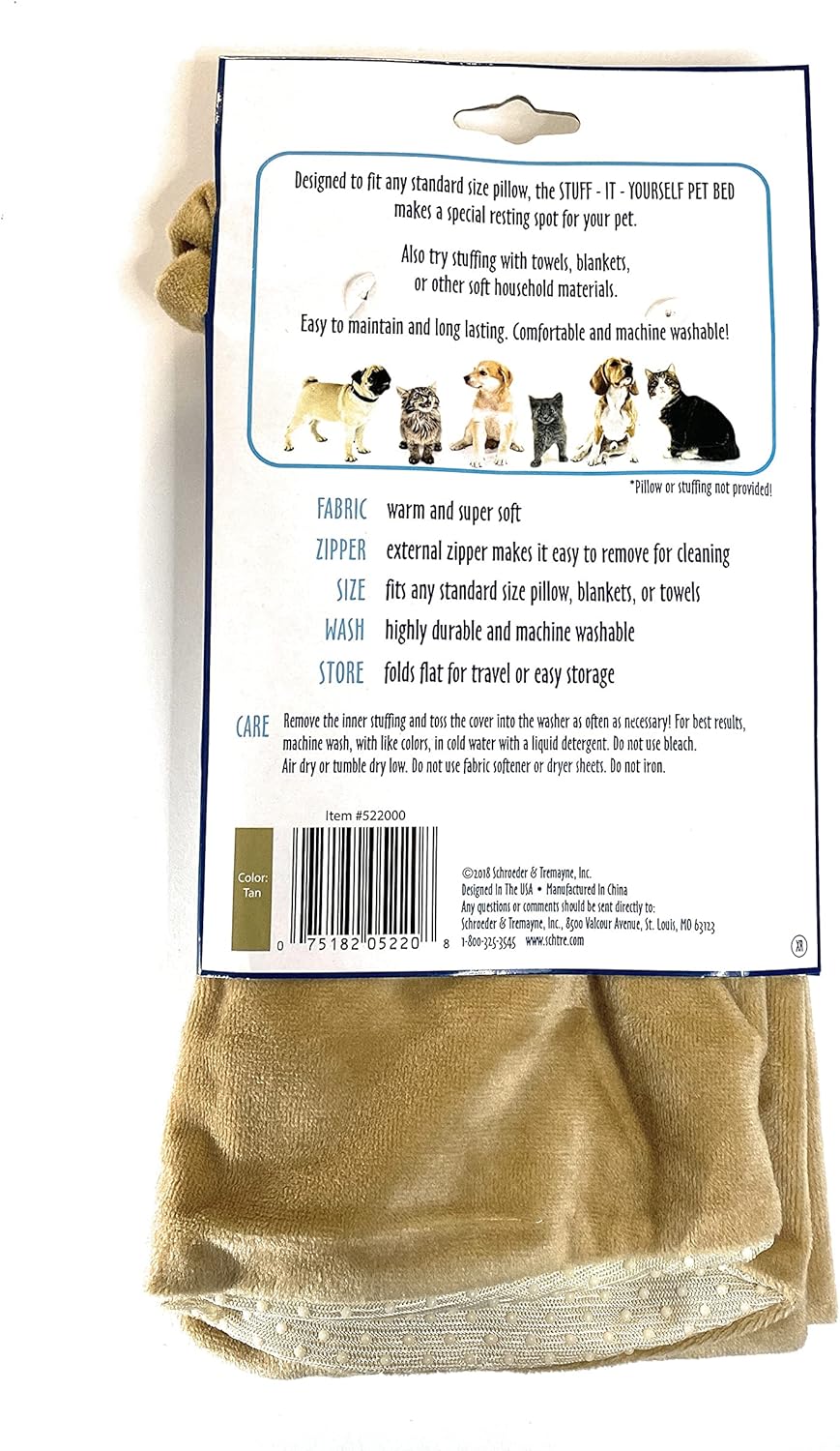 ST Pet 522001 Stuff It Yourself Removable Bed Cover for Small or Medium Pets, Washable, 20 Inch x 30 Inch, Tan
