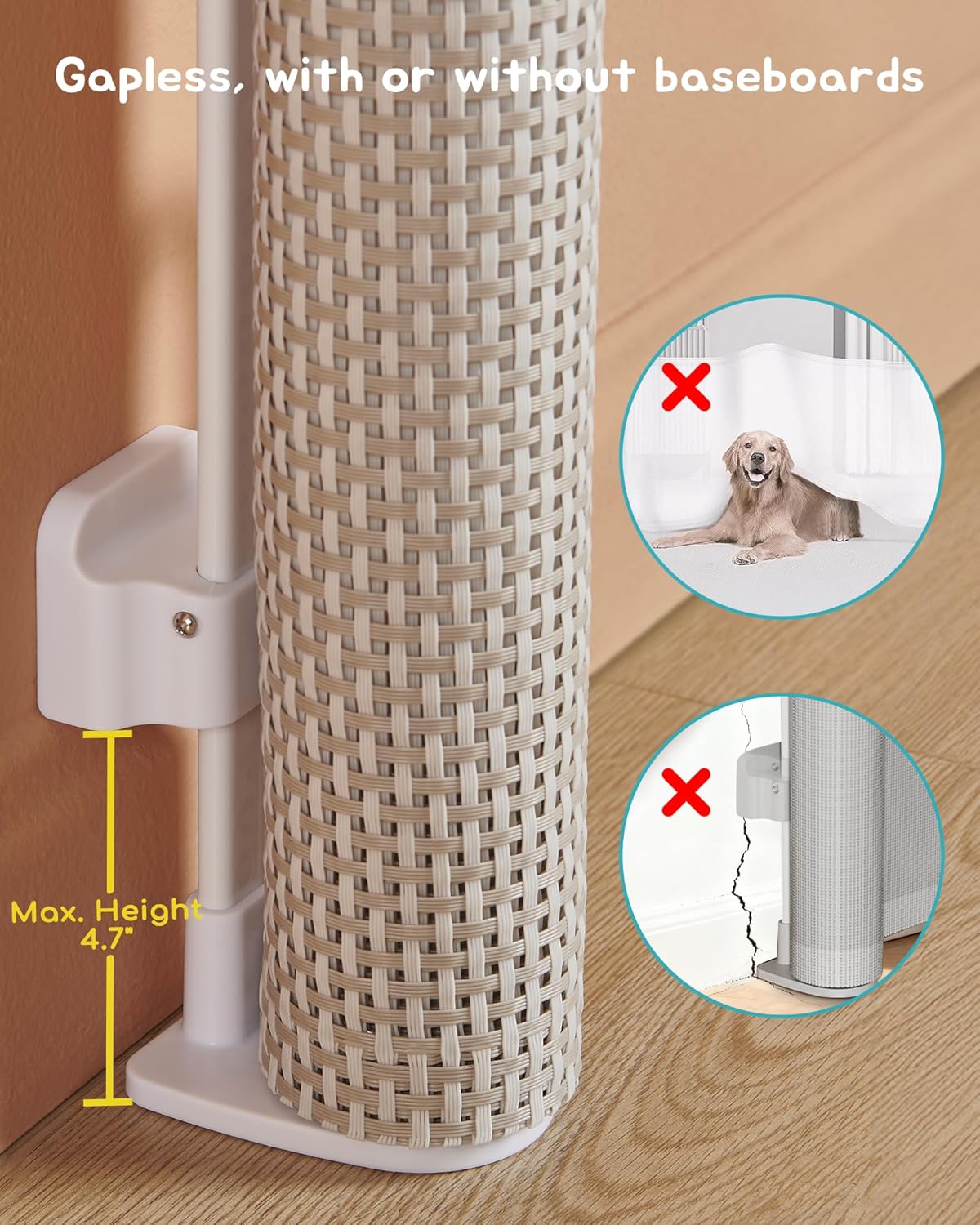 Retractable Baby Gate, Exquisite Rattan Mesh, 33" Tall, Expands to 55" Wide, Dog Gate for Stairs, Doorway, Hallway, Indoor/Outdoor Pet Fence, Walk-Through Design with No Bottom Bar, Beige