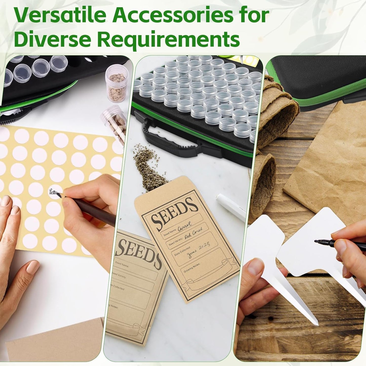 57 Slots Seed Storage Organizer Box with 0.6 oz 1.5 oz Garden Seed Containers, Label Stickers, Plant Label, Envelopes, Zipper Closure Seed Holder Organizer Kit for Vegetable/Flower/Plants Seed Saving