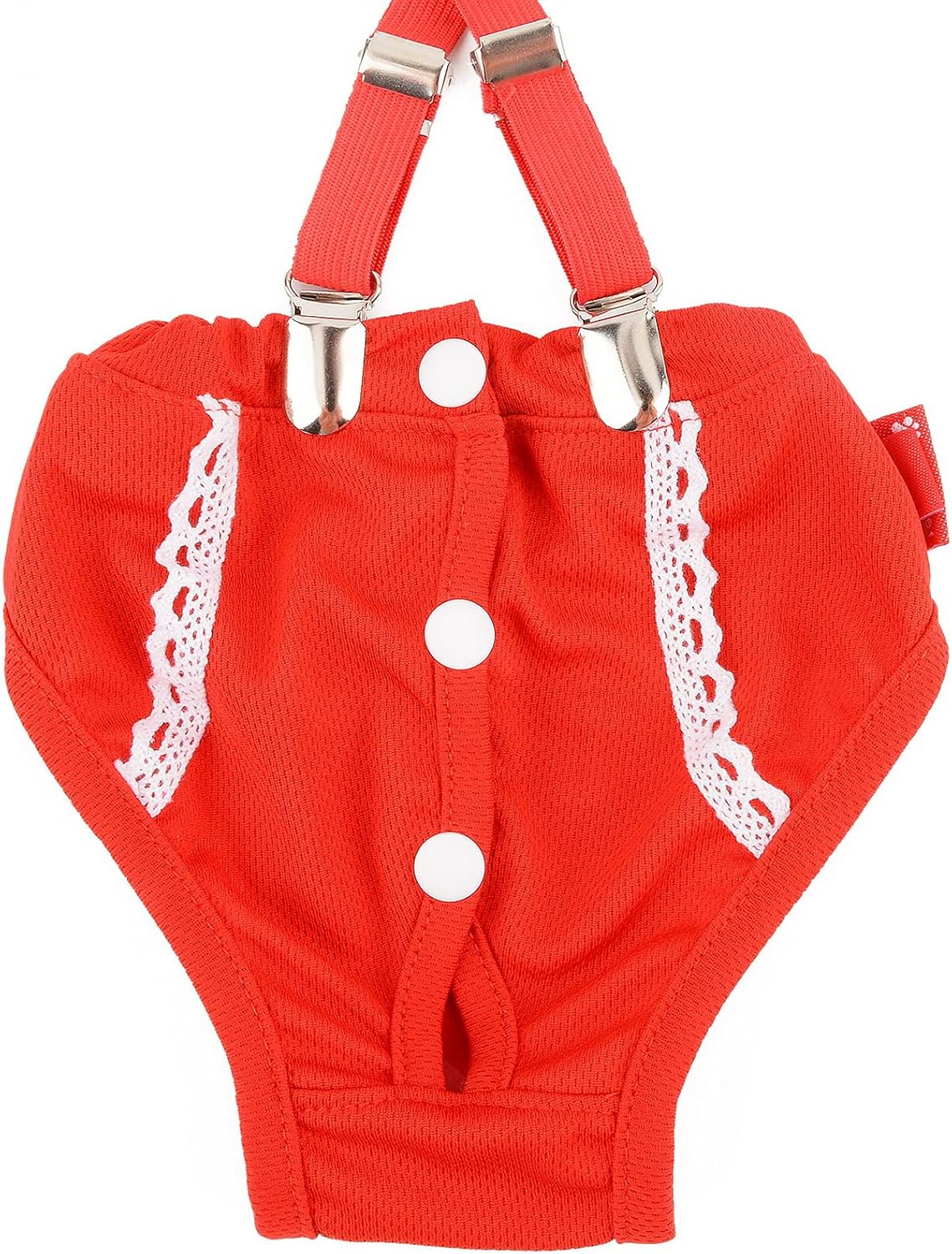 SMALLLEE_LUCKY_STORE Red Lace Girl Dog Diapers for Female with with Suspender Washable Reusable Cloth Sanitary Pants for Heat Cycle Incontinence Puppy Training