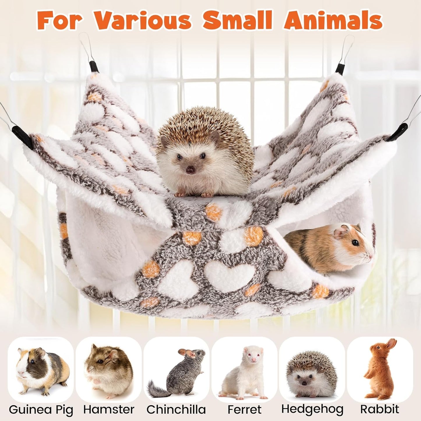 MCEAST 4 Pieces Small Pets Cage Accessories Hanging Hammock Sleeping Bag Tunnel and Bed Hideout Set Warm Sleep Nap Sack Bed for Hamster Ferret Squirrel Rabbit