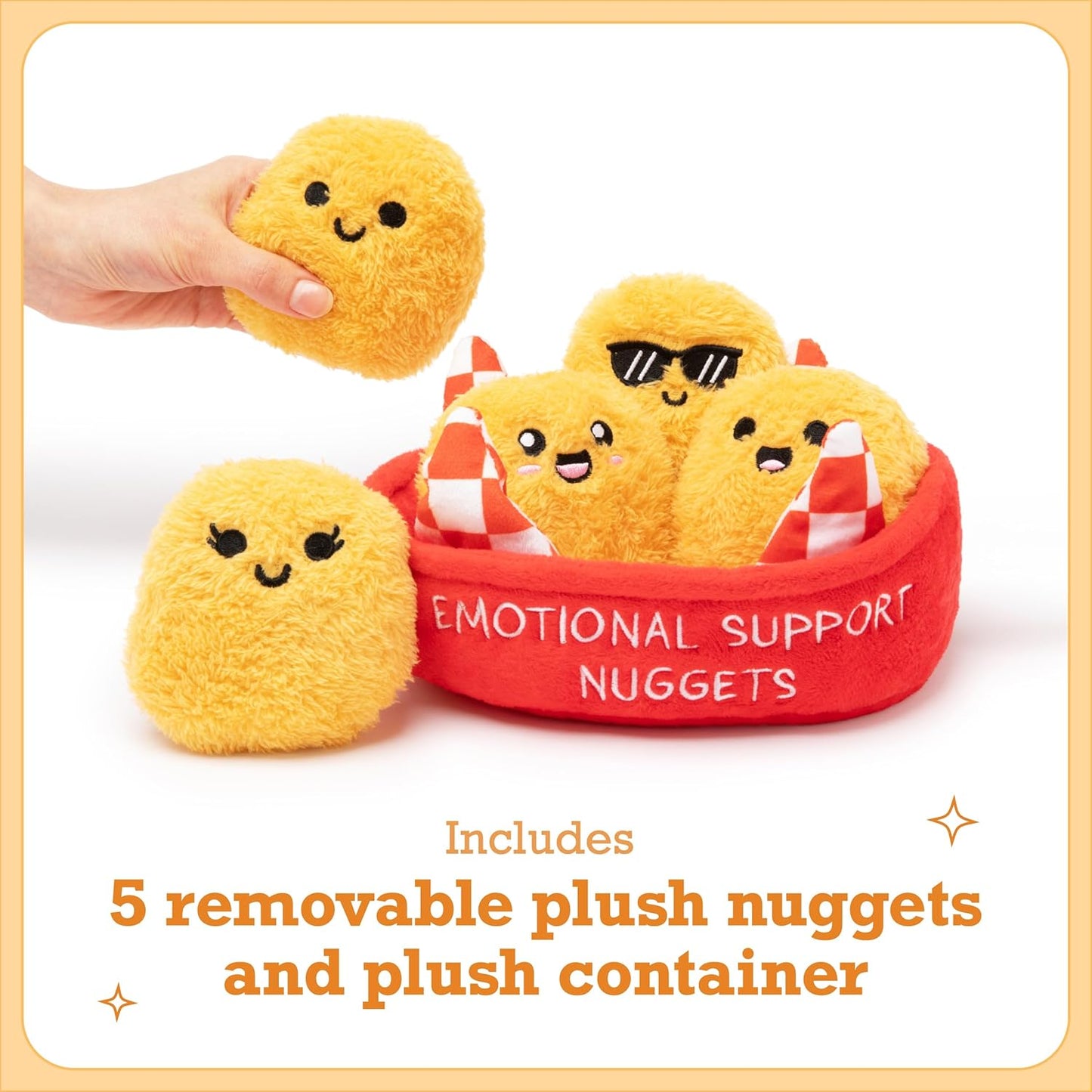 Emotional Support Nuggets by Relatable, Easter Plush Cuddly Stuffed Animals and Toys, Cute Easter Basket Stuffers, Non Candy Easter Gift Basket Ideas, Includes 5 Plushies with Carrying Basket