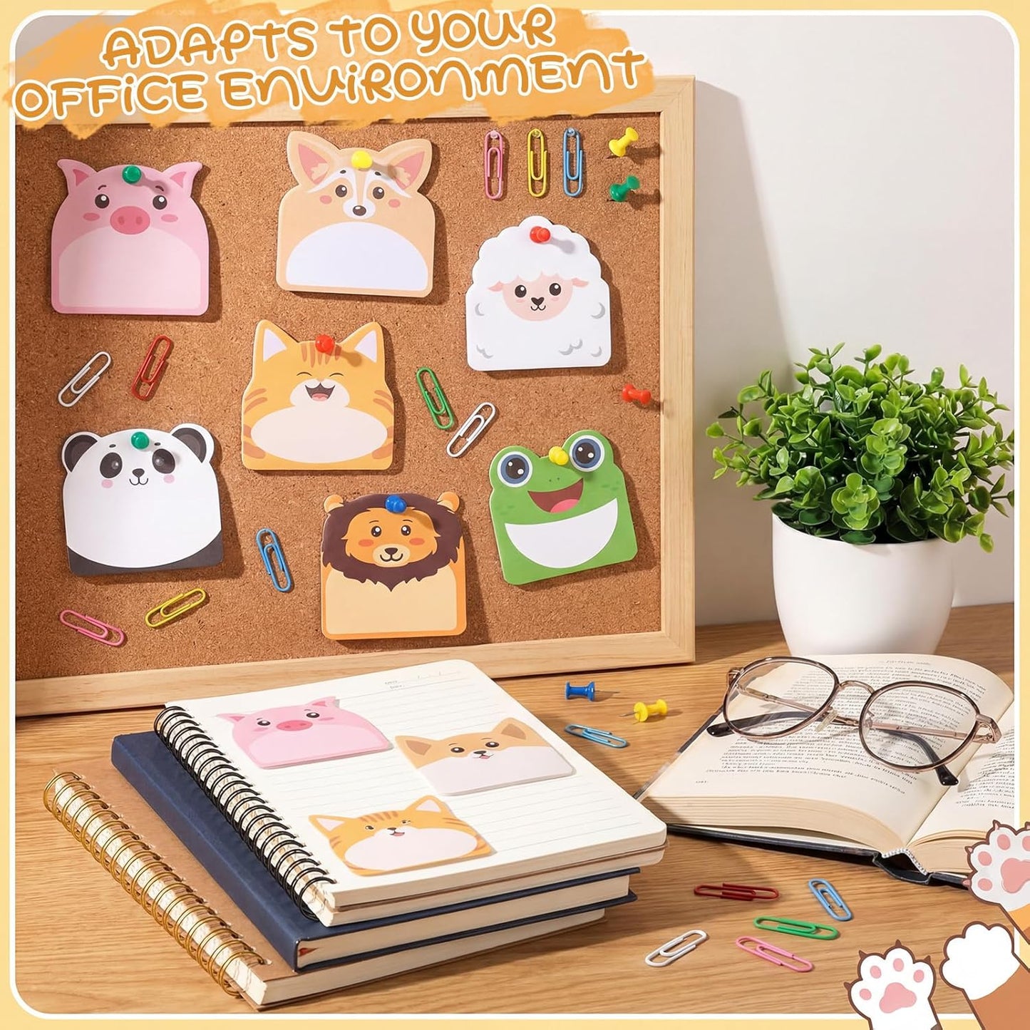 Maxdot 48 Pads 1440 Sheets Cute Sticky Notes, Fun Animal Sticky Notes Pad Self Adhesive Cartoon Jungle Farm Animal Memo Pads Bulk for Gift School Tab Office Home Supplies