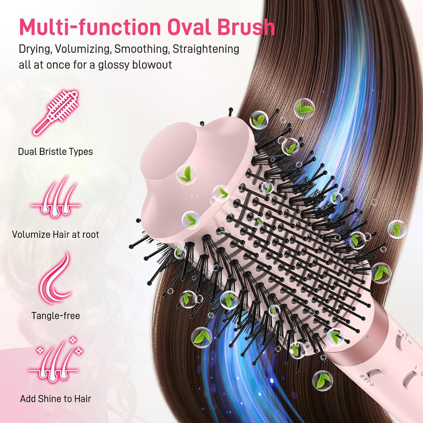 MESCOMB Dual Voltage Hot Air Styler Wrap - 5 in 1 Hair Dryer Brush with Fast Drying Blow Dryer, Styling, Straightening & Volumizing with Travel Bag (100V–240V) -Pink