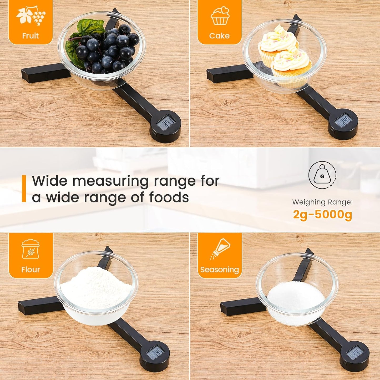 Folding Digital Kitchen Scale, Highly Accurate Compact Portable Food Scale with LCD Display, Auto Power Off and Tare Features, for Measuring Intake of Healthy Eating People (Black)