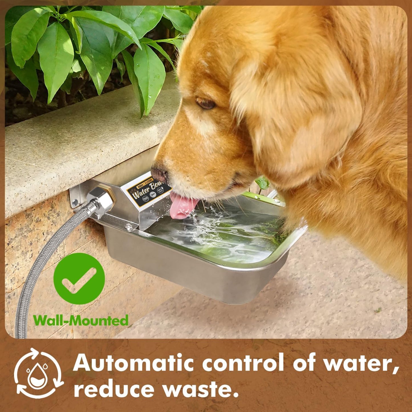 PETTEN Automatic Water Dispenser for Dogs,3L/1Gal Stainless Steel Water Bowl Dispenser Kit, Auto-Filling Fresh Water for Pets/Livestock, Fits GHT Male 3/4" Faucet.